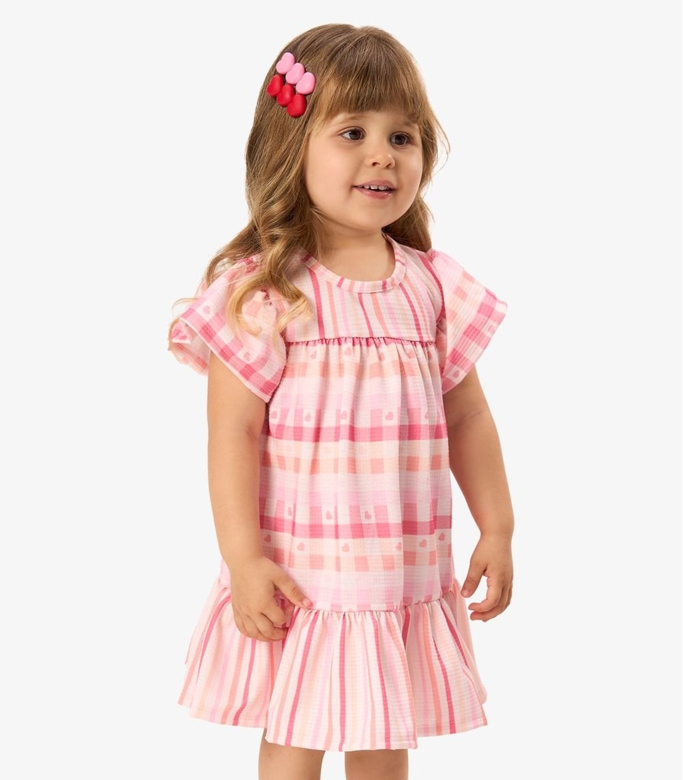 Infantil - Vestido Feminino Meia Malha Listrado Rovi Rosa