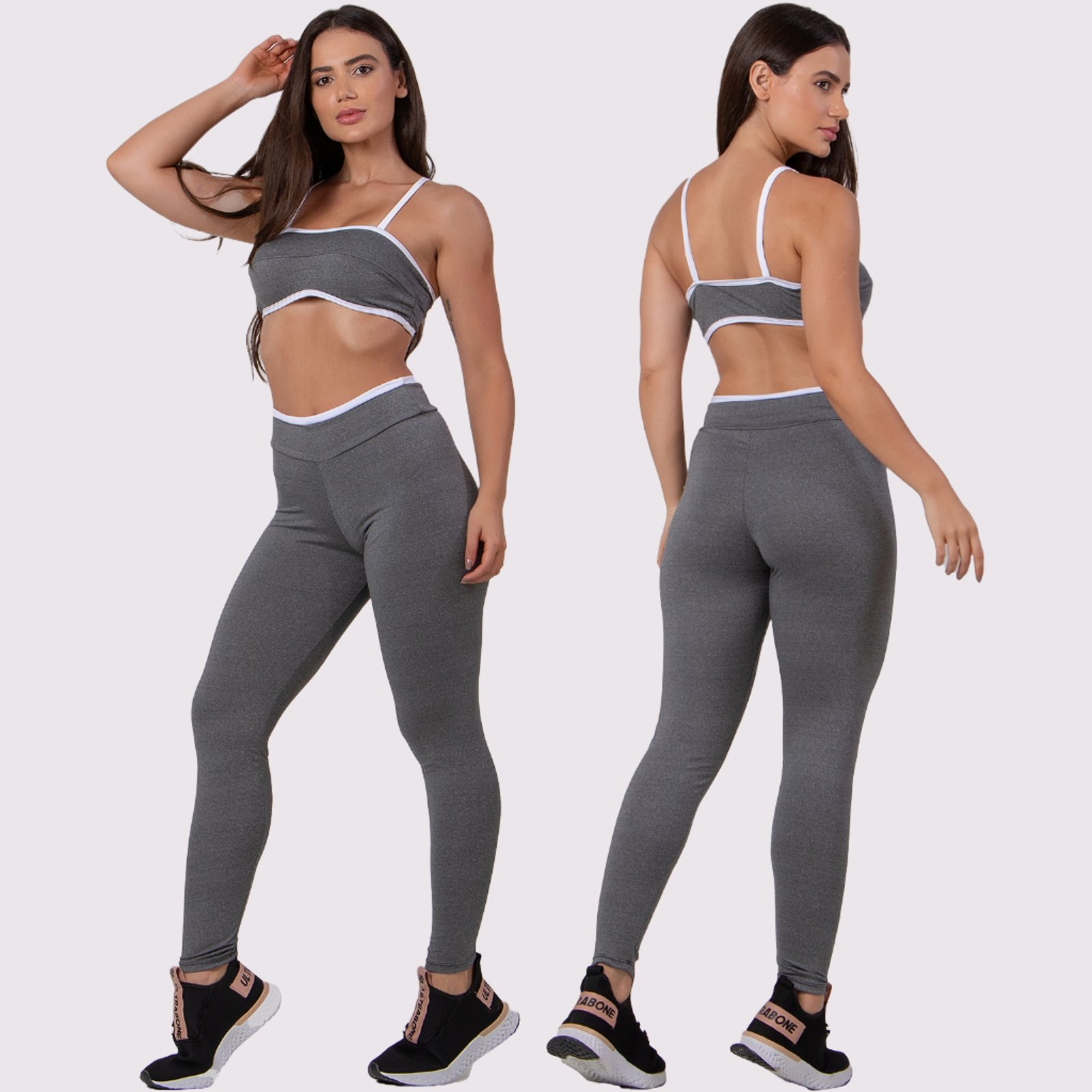 Conjunto Academia Bicolor Calça E Top Fitness RLC Modas Cinza