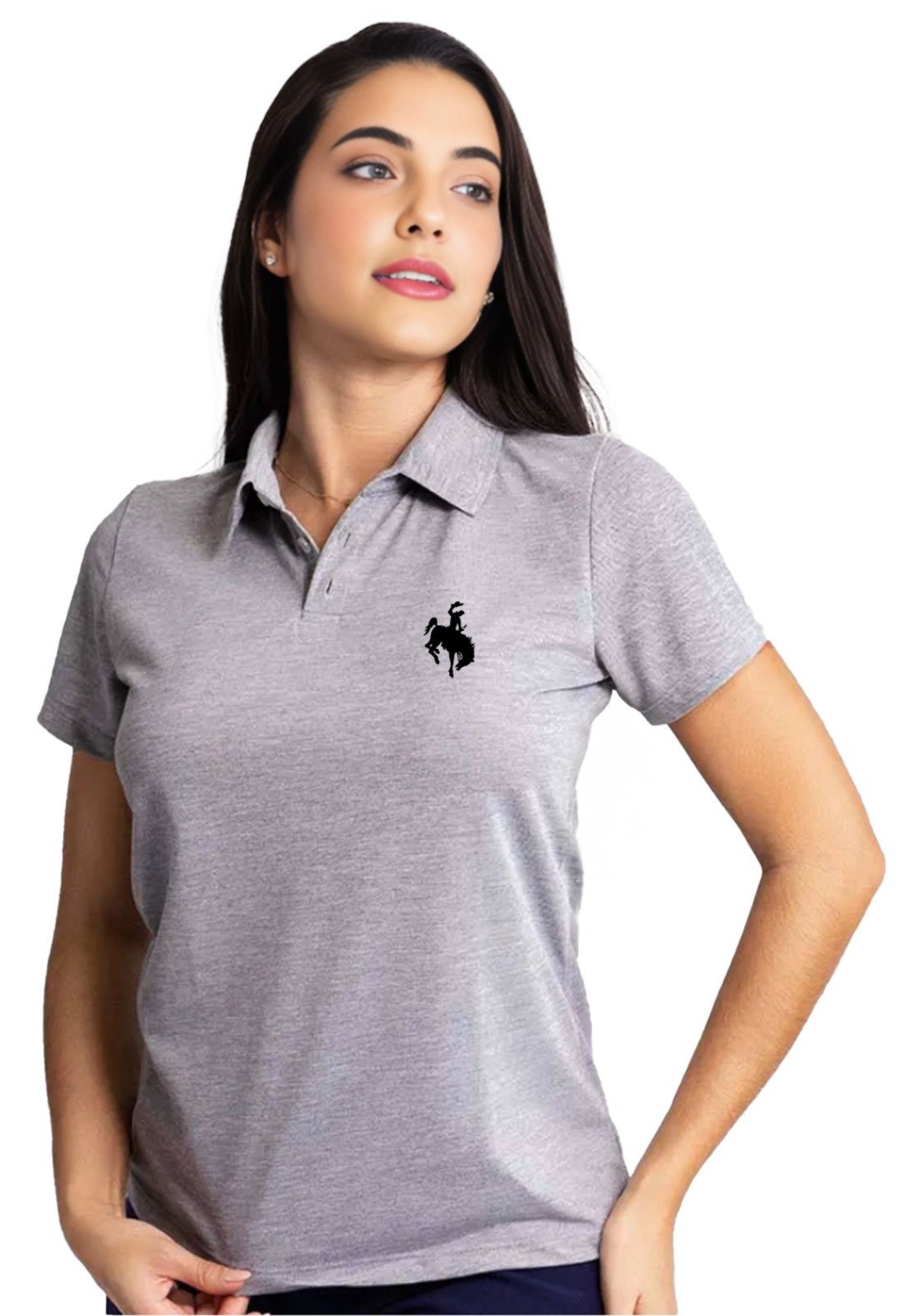 Camisa Gola Polo Estampa Cutiano Piquet Cinza Feminino