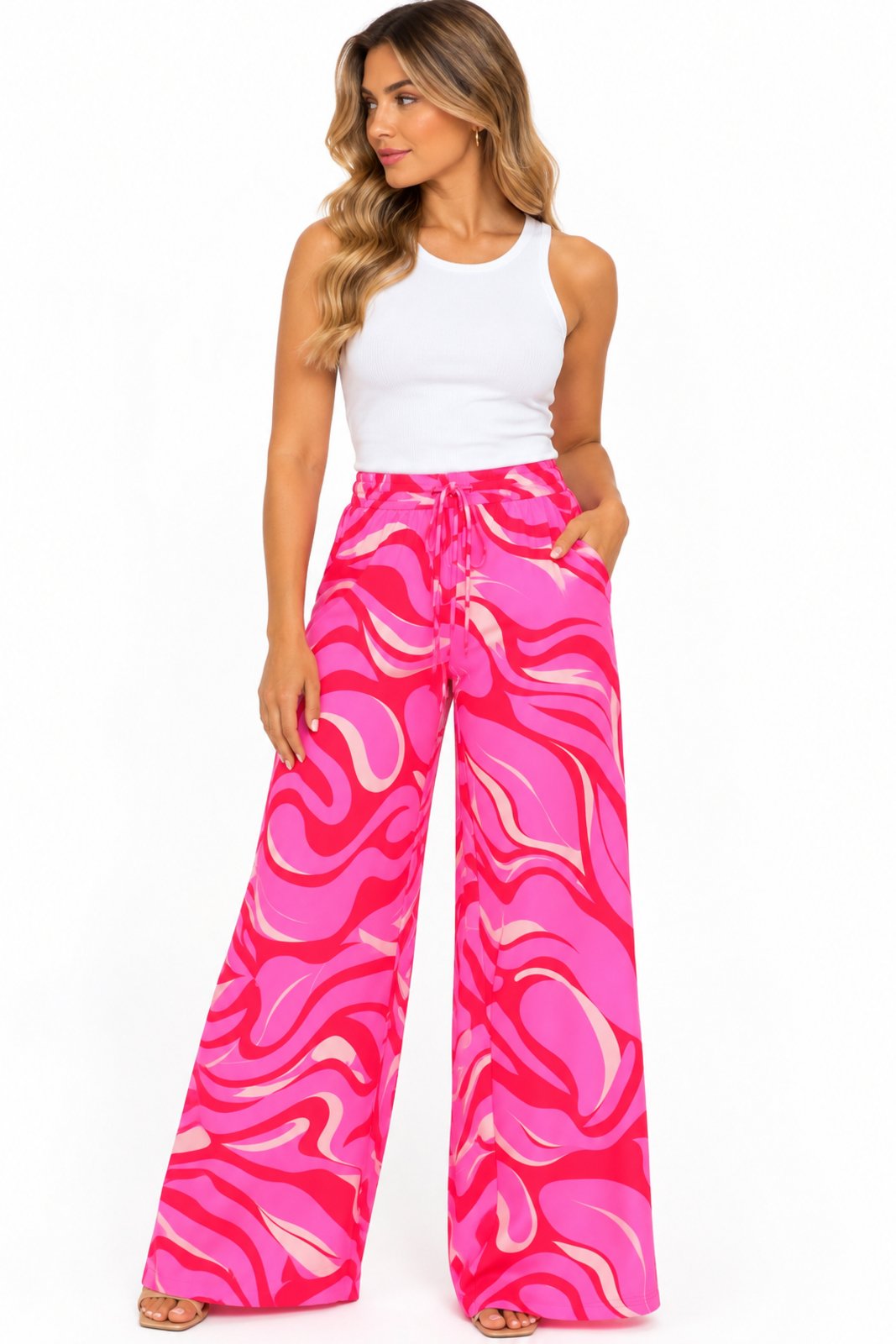 Calça Pantalona Estampada D Bell Outlet Fashion Rosa