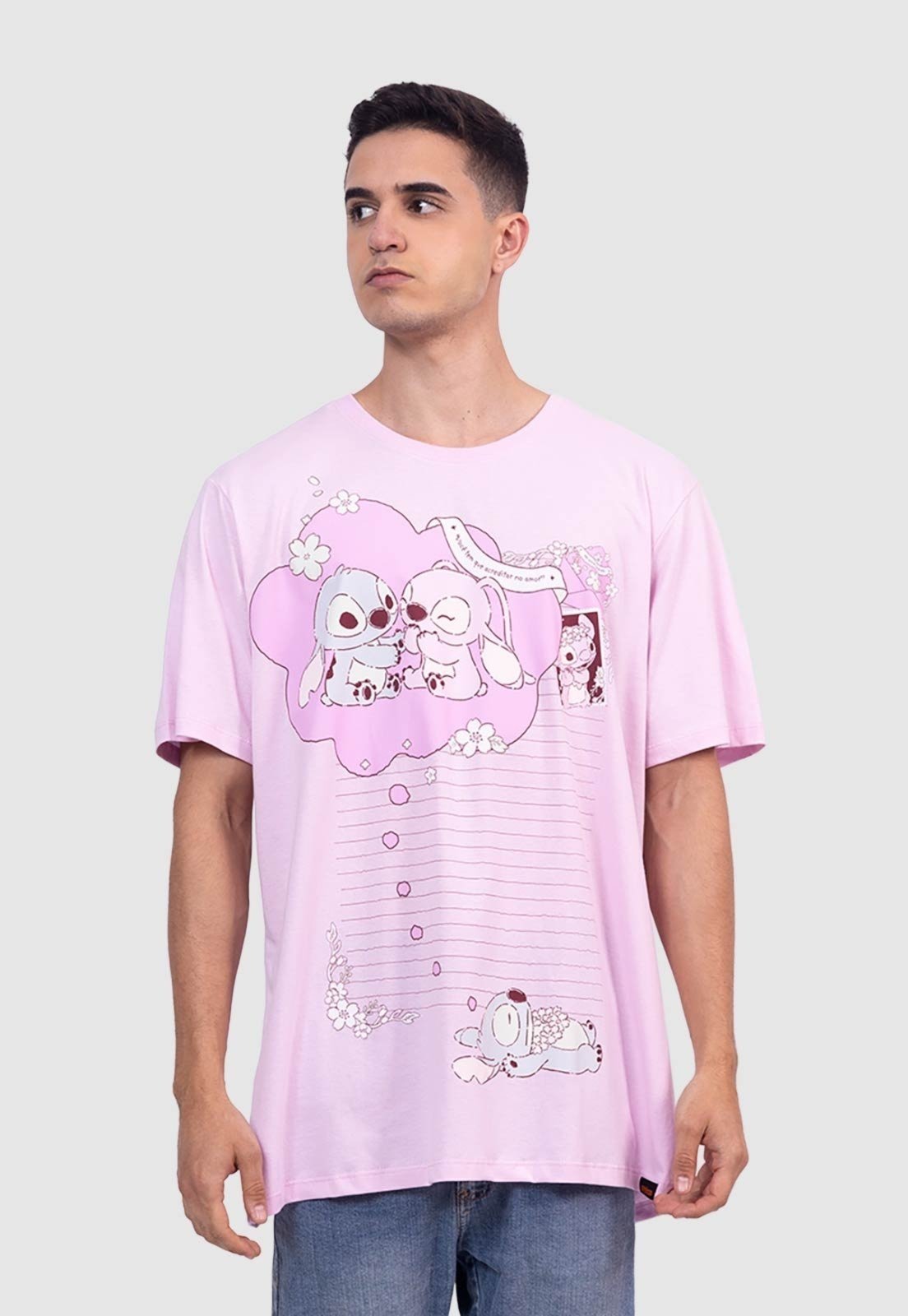 Camiseta Piticas Disney Stitch e Angel Fichário Roxo Claro