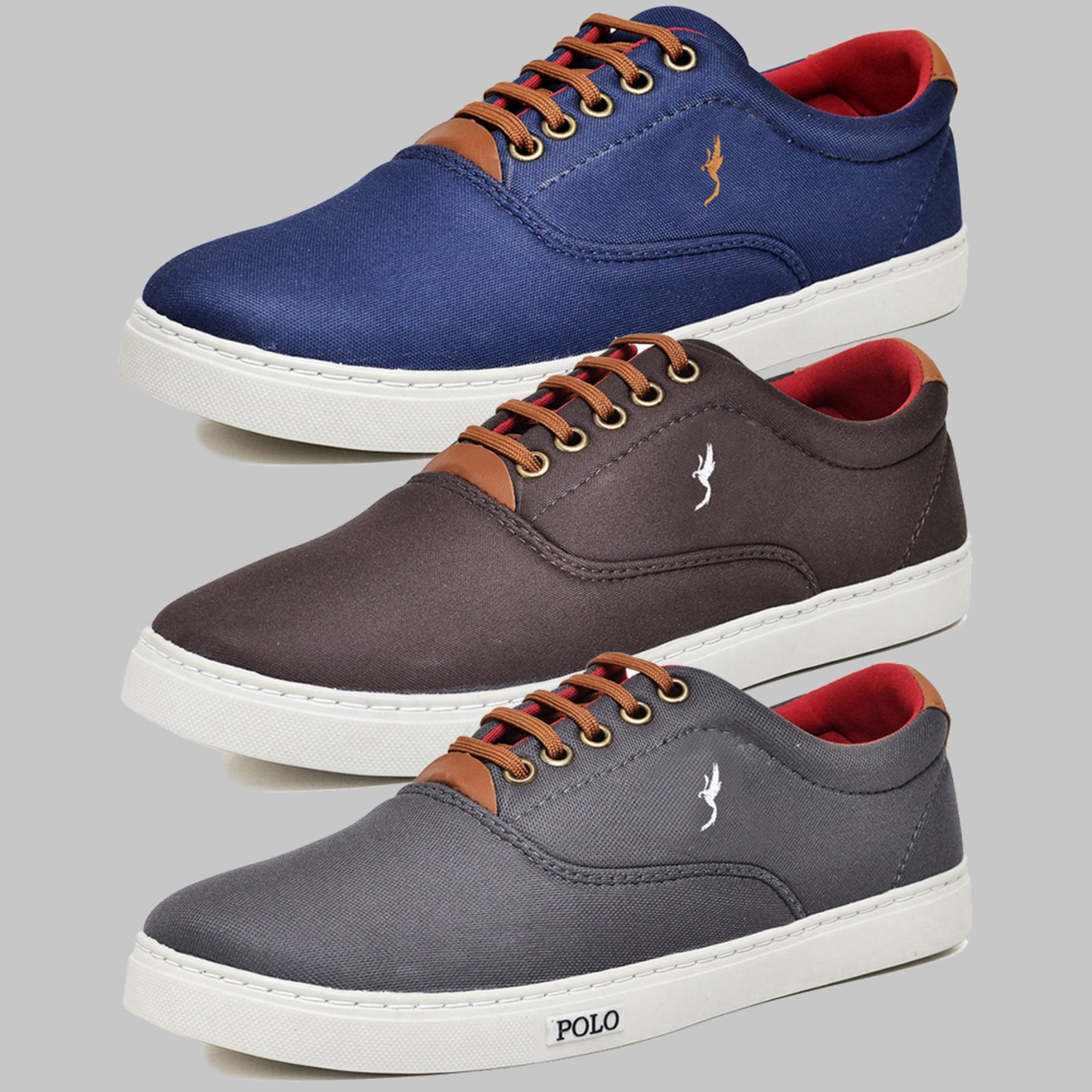 Kit 3 Pares Sapatênis Casual Masculino Polo Blu Azul/Café/Cinza