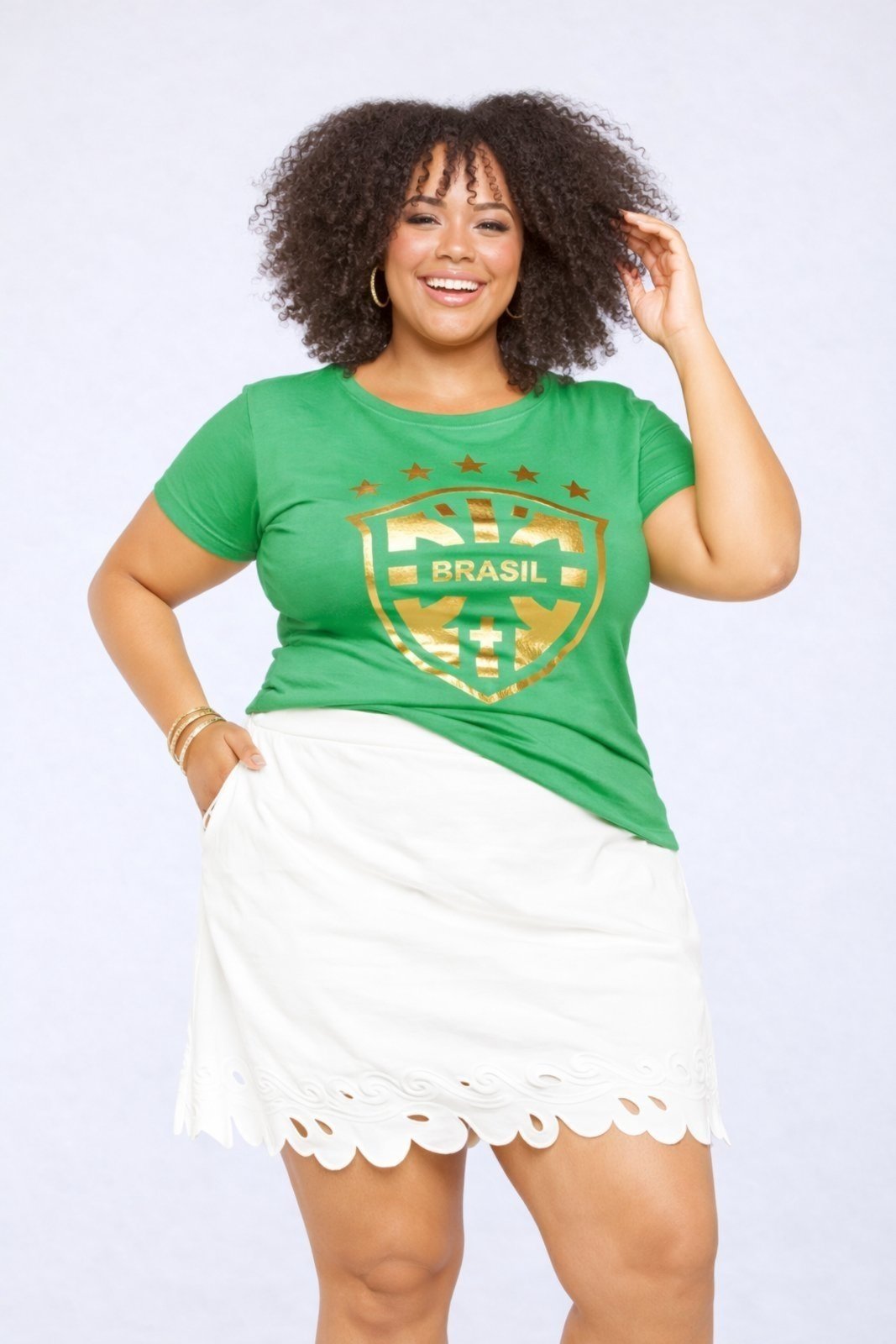 T-shirt Plus Size D Bell Outlet Fashion Brasão Seleção Brasil Verde