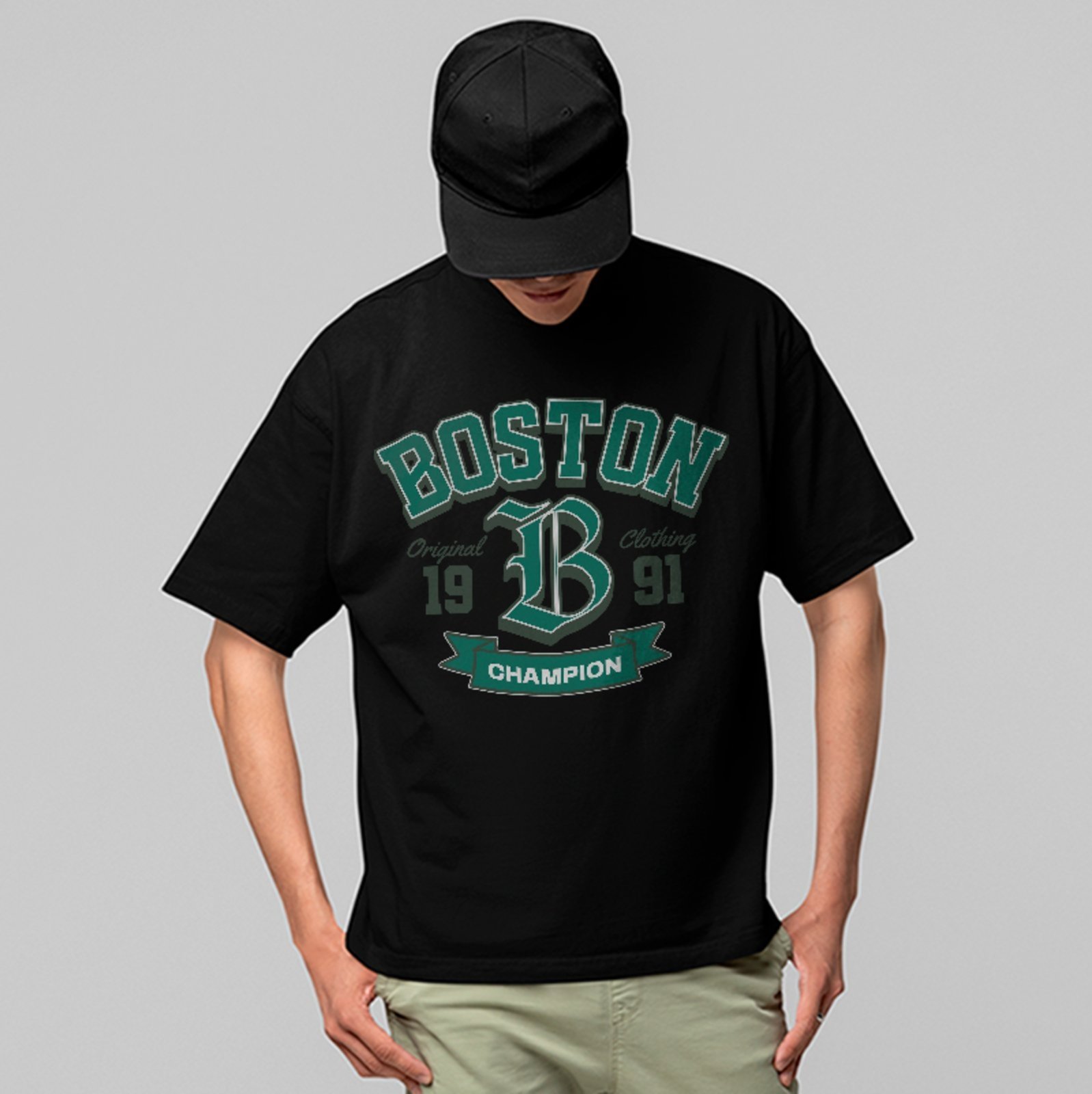 Camiseta Oversized Premium Boston 1991 Varsity College Street Unissex Preto