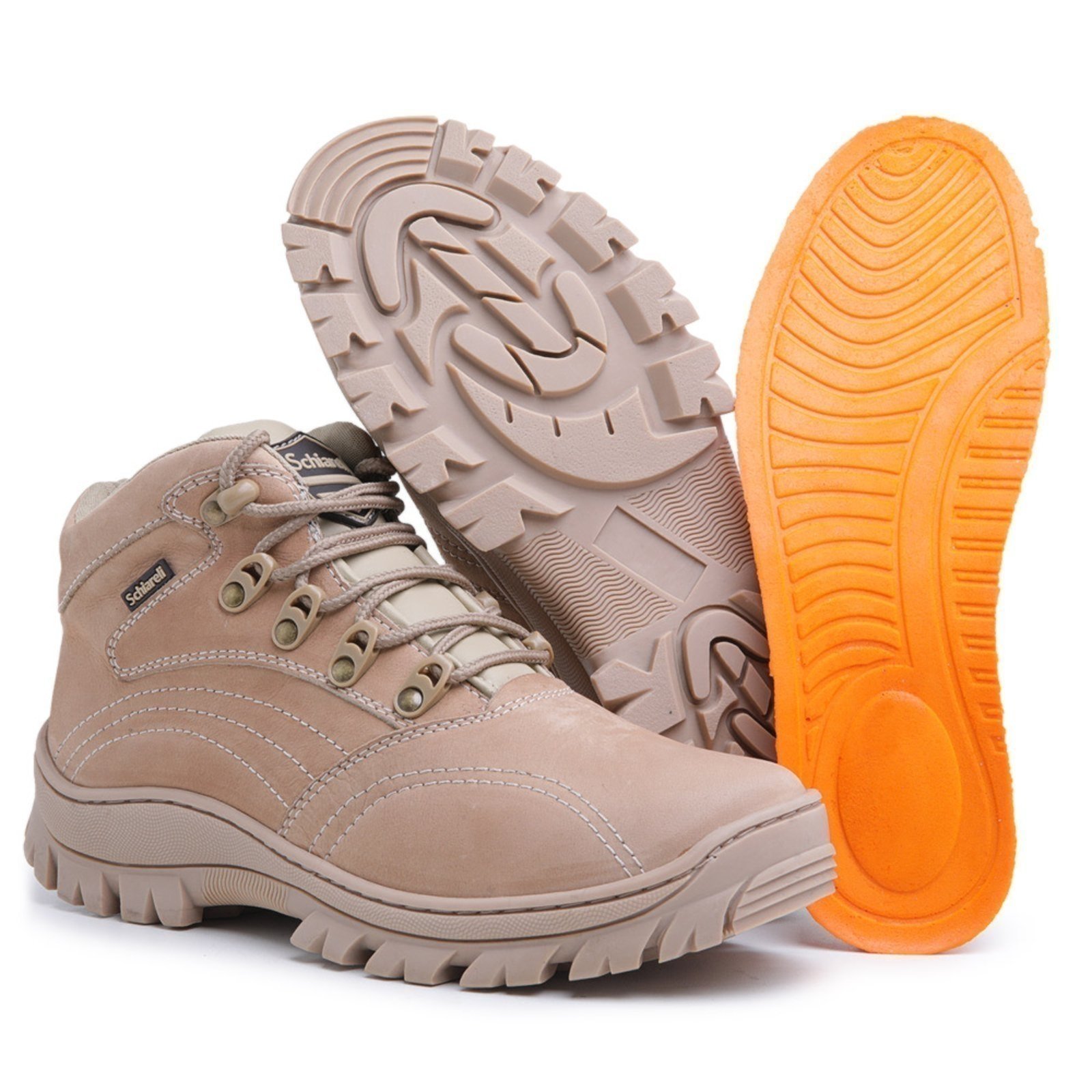 Bota Coturno Masculino De Couro Tratorado Adventure Trilha Blaqueado Cano Curto Sch 970 Areia