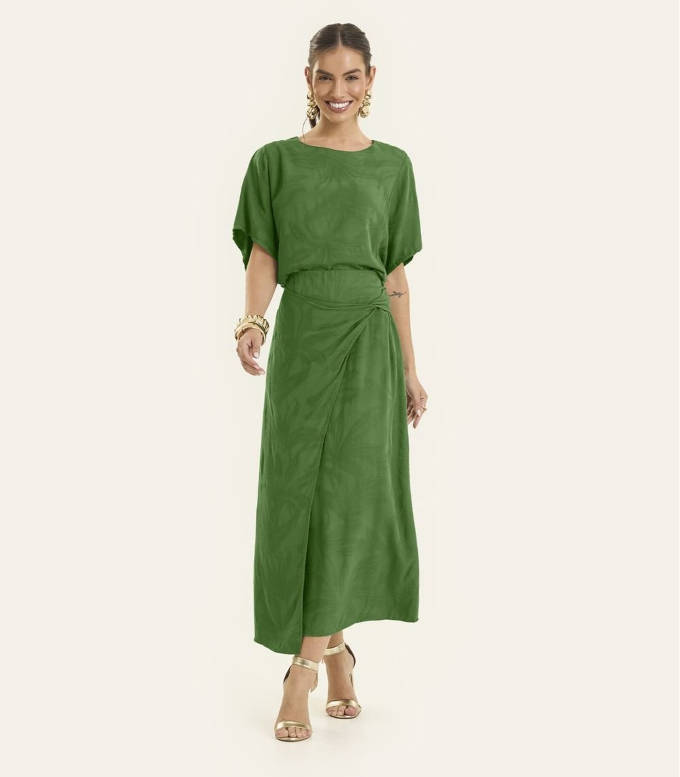 Saia Midi Rovitex Estampada Viscose Rovitex Verde