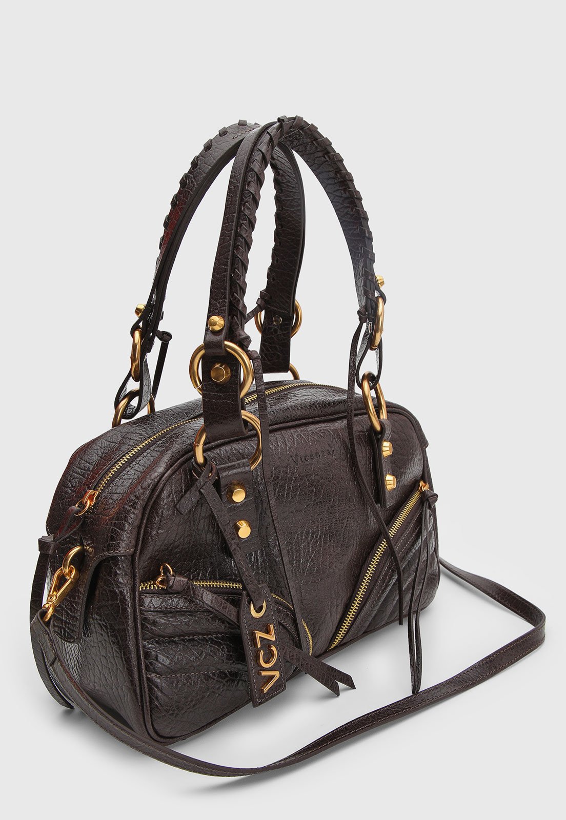 Vista 3 Bolsa Feminina Vicenza Média Alça Trançada Chocolate marrom marrom