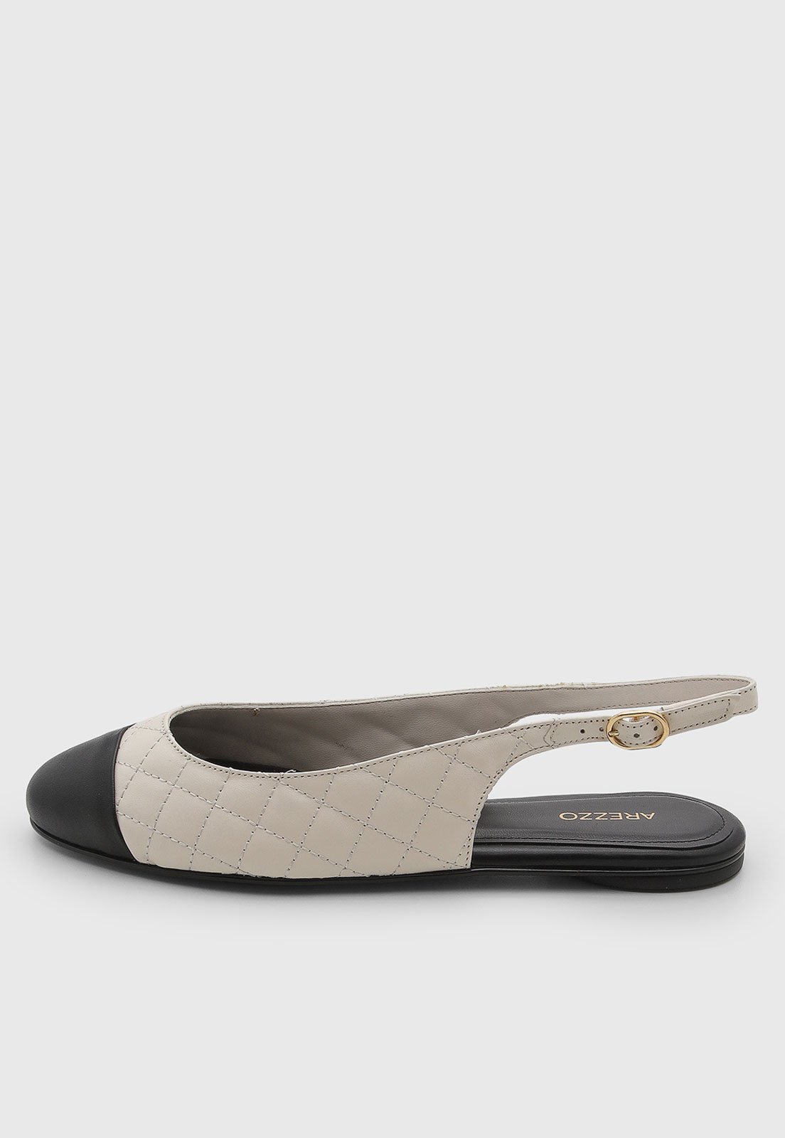 Sapatilha Feminina Arezzo Couro Matelassê Bicolor Off-White
