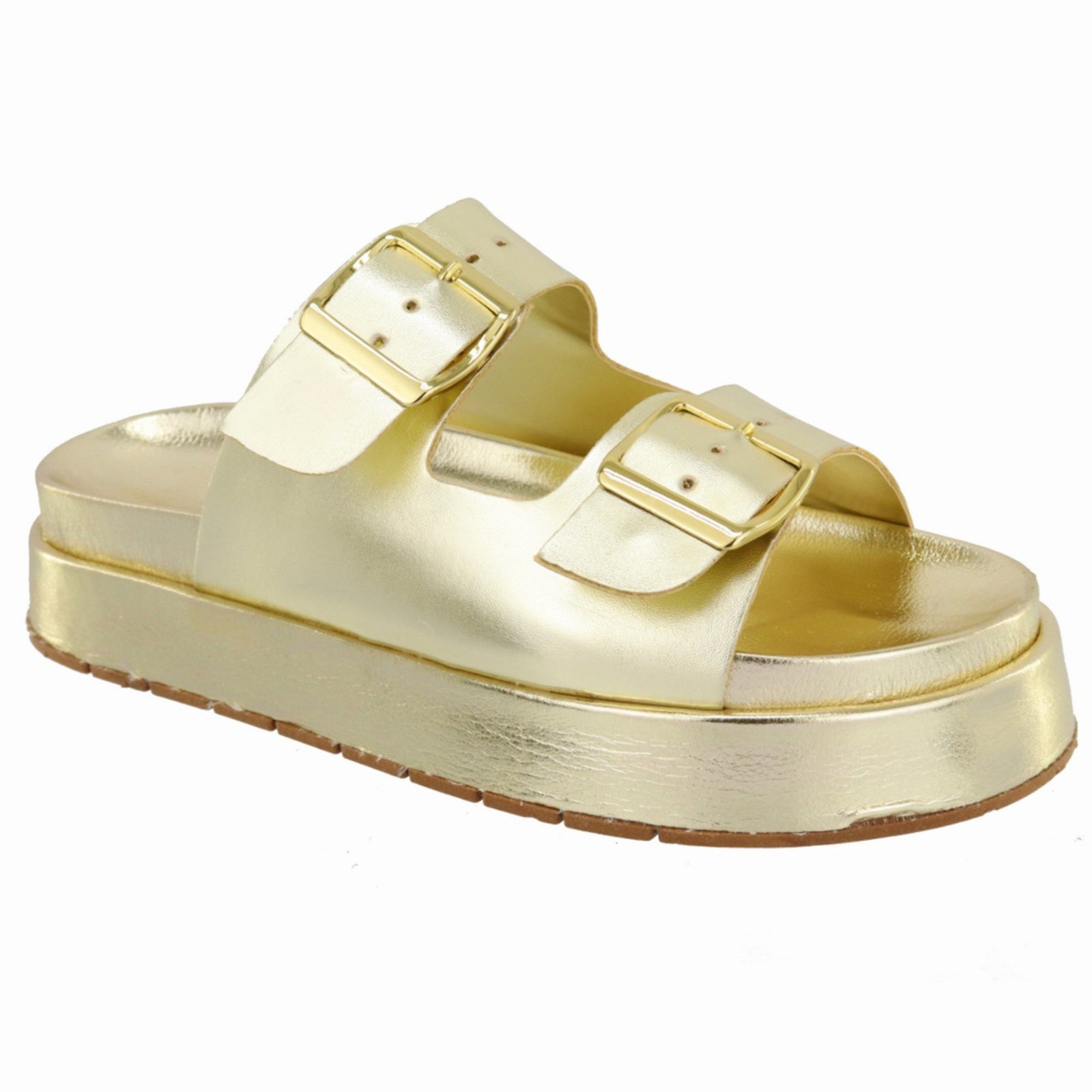 Sandalia Papete Rasteira Feminina Ouro Light Sola Alta Tellini Store