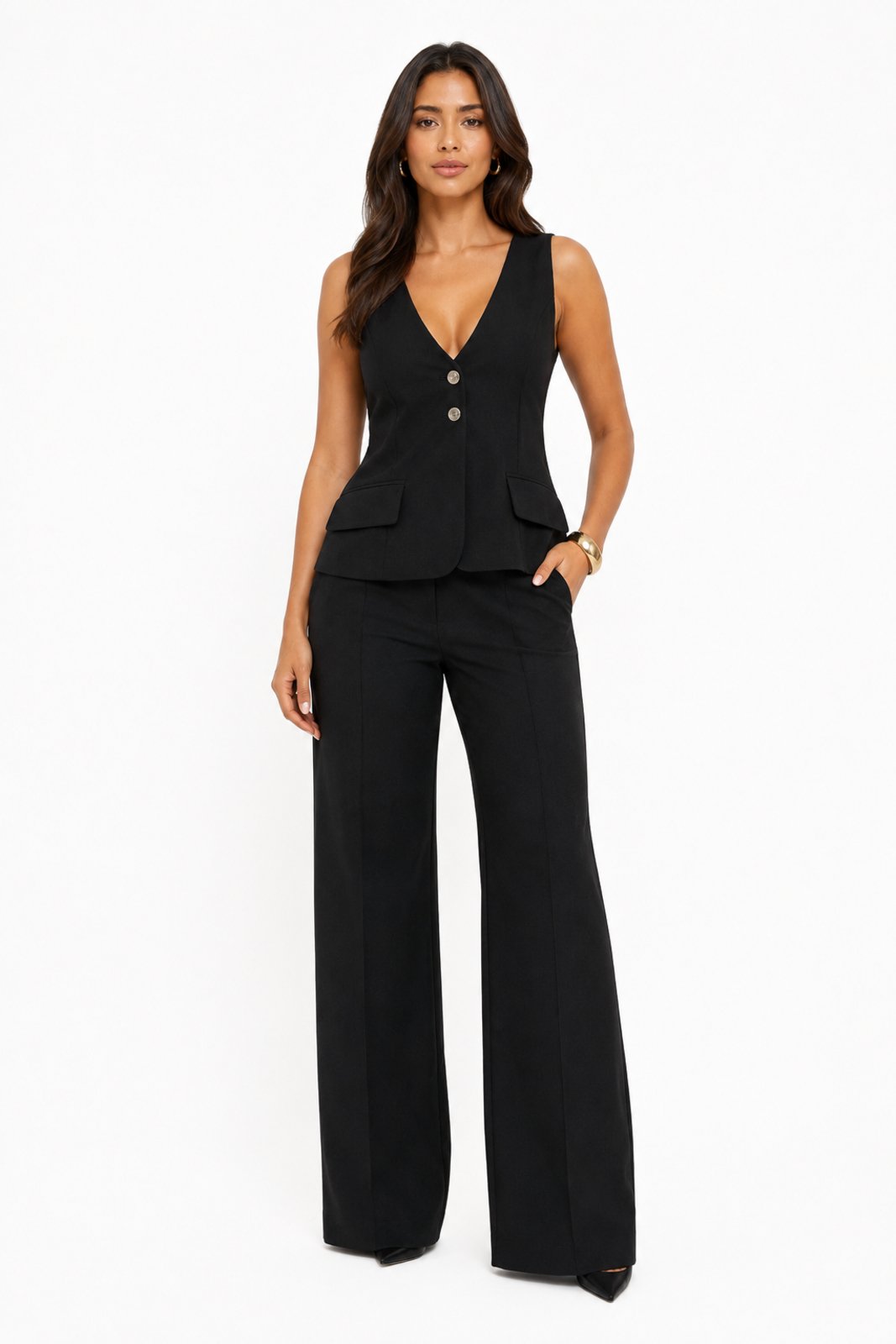 Conjunto D Bell Outlet Fashion Colete e Calça Preto