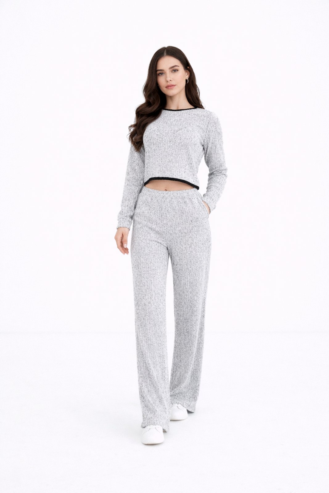 Infantil - Conjunto Tricot D Bell Outlet Fashion Cropped Manga Longa Cinza