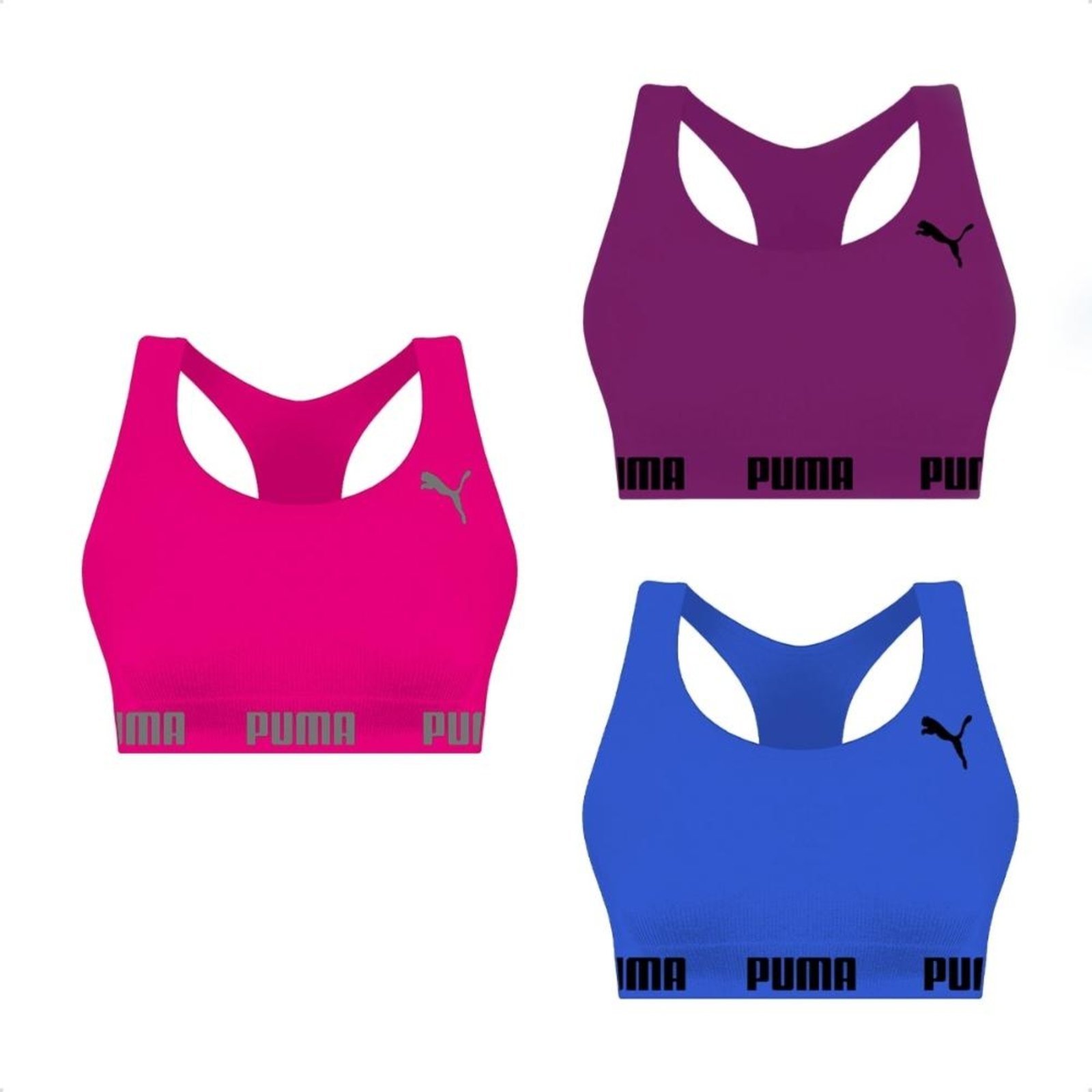 Kit 3 Tops Puma Nadador Sem Costura Rosa