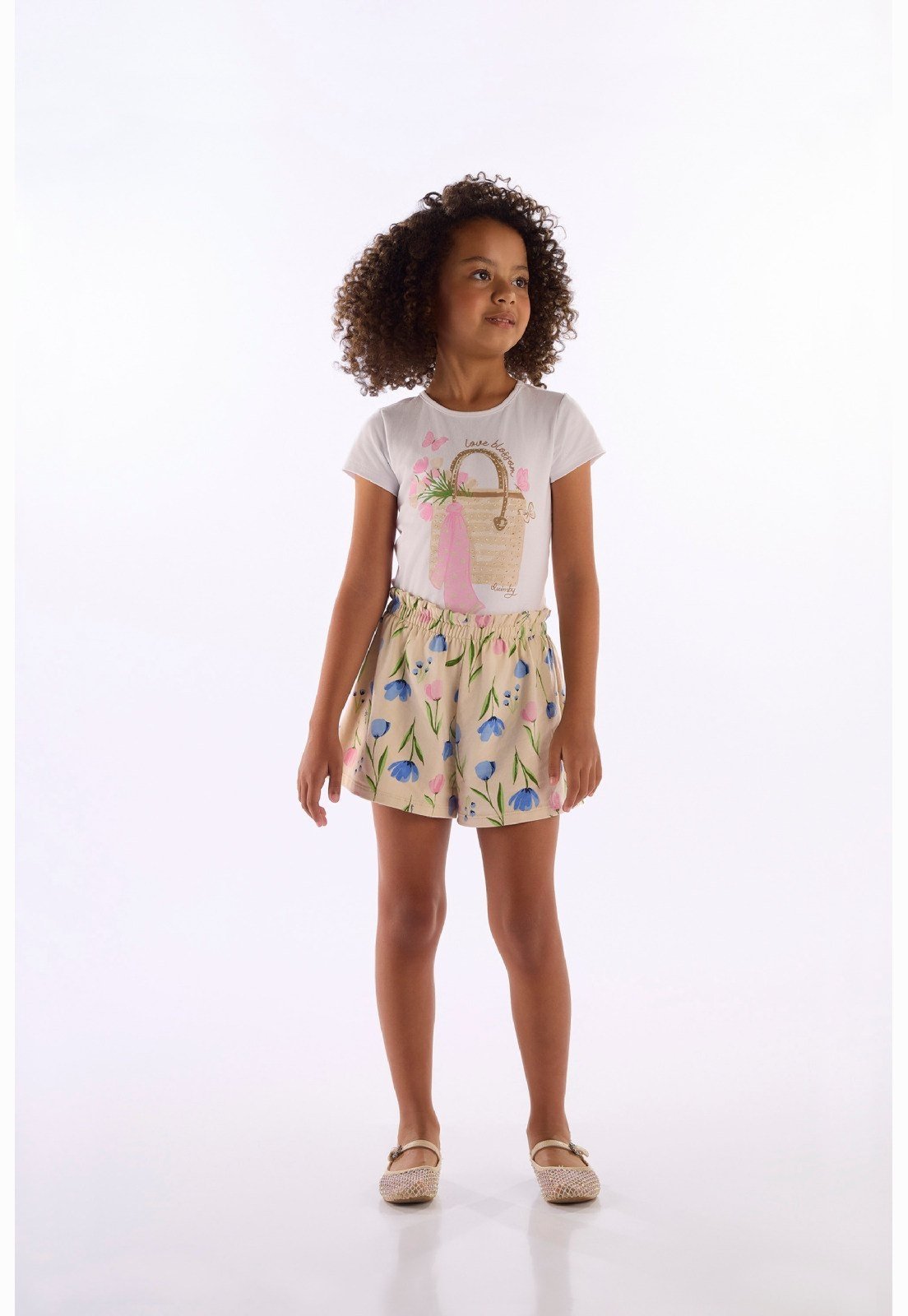 Infantil - Conjunto Blusa Short Floral Quimby Branco
