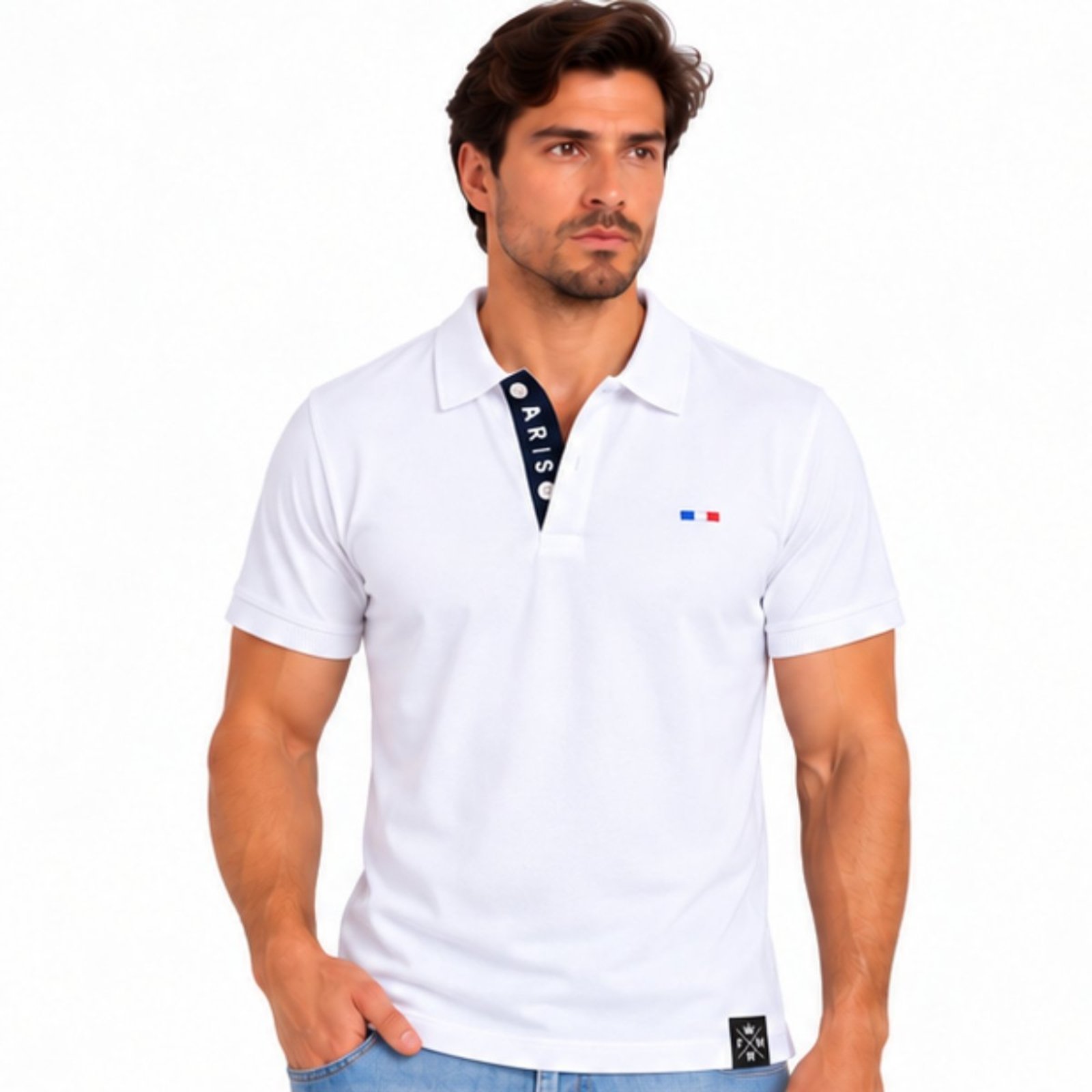Camisa Polo Masculina FMF Bordado França Casual Premium Branco