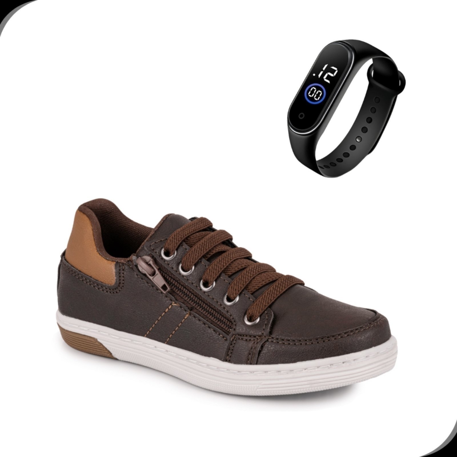 Infantil – Kit Tenis Sapatênis Masculino Macio Calce Facil Rovetto Com Relógio Digital