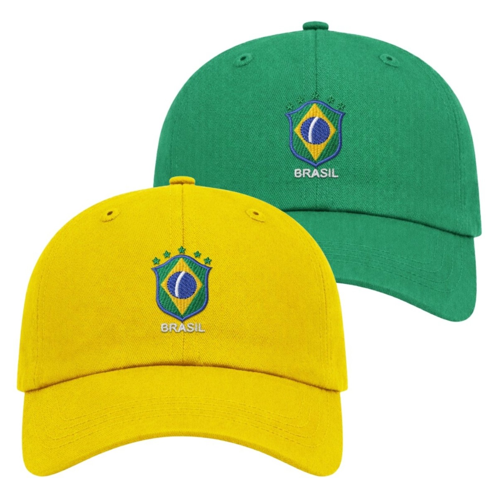 Kit 2 Bonés Aba Curva com Ajuste Moderno Confortável Brasil Bordado