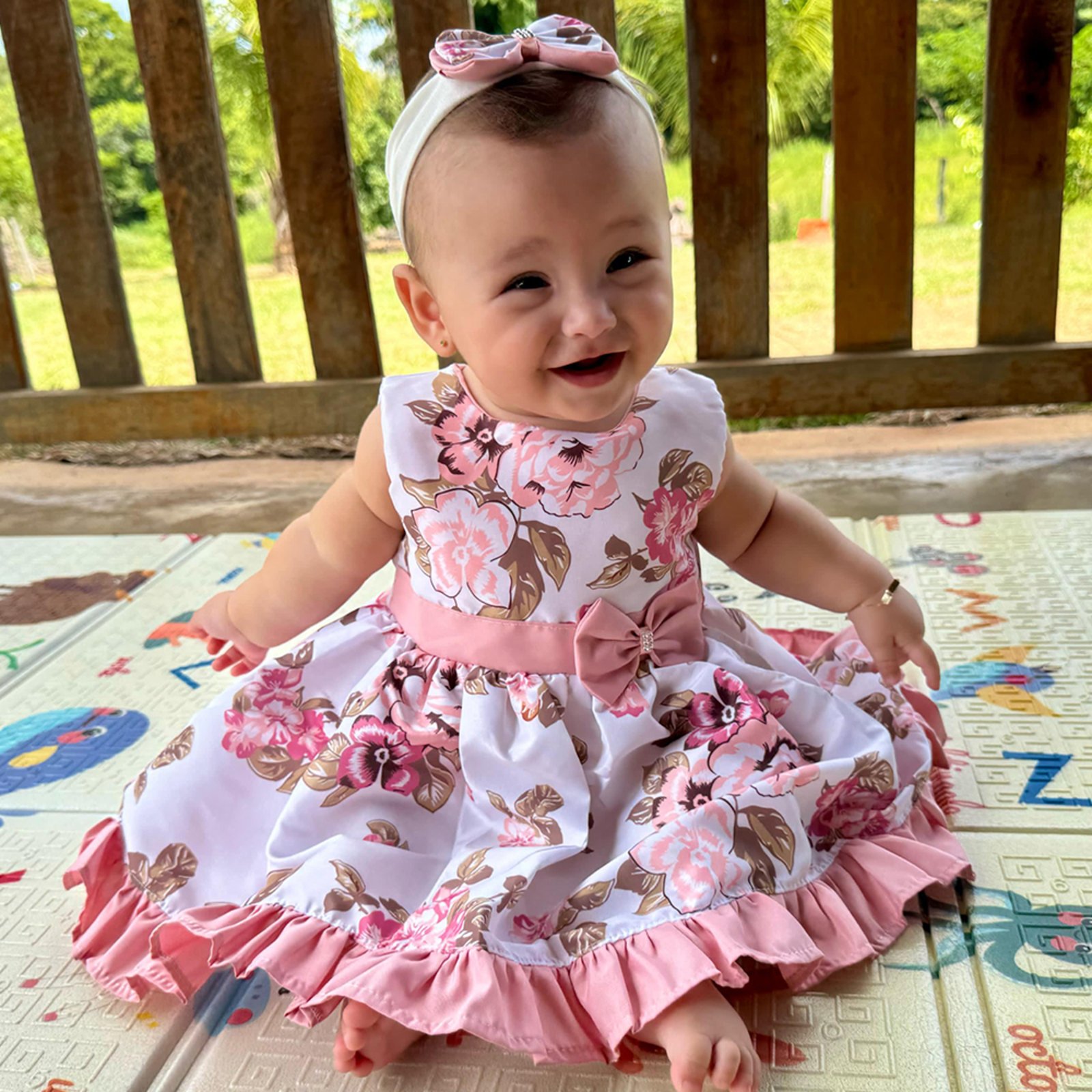 Infantil – Vestido para Ariele Floral Rosa