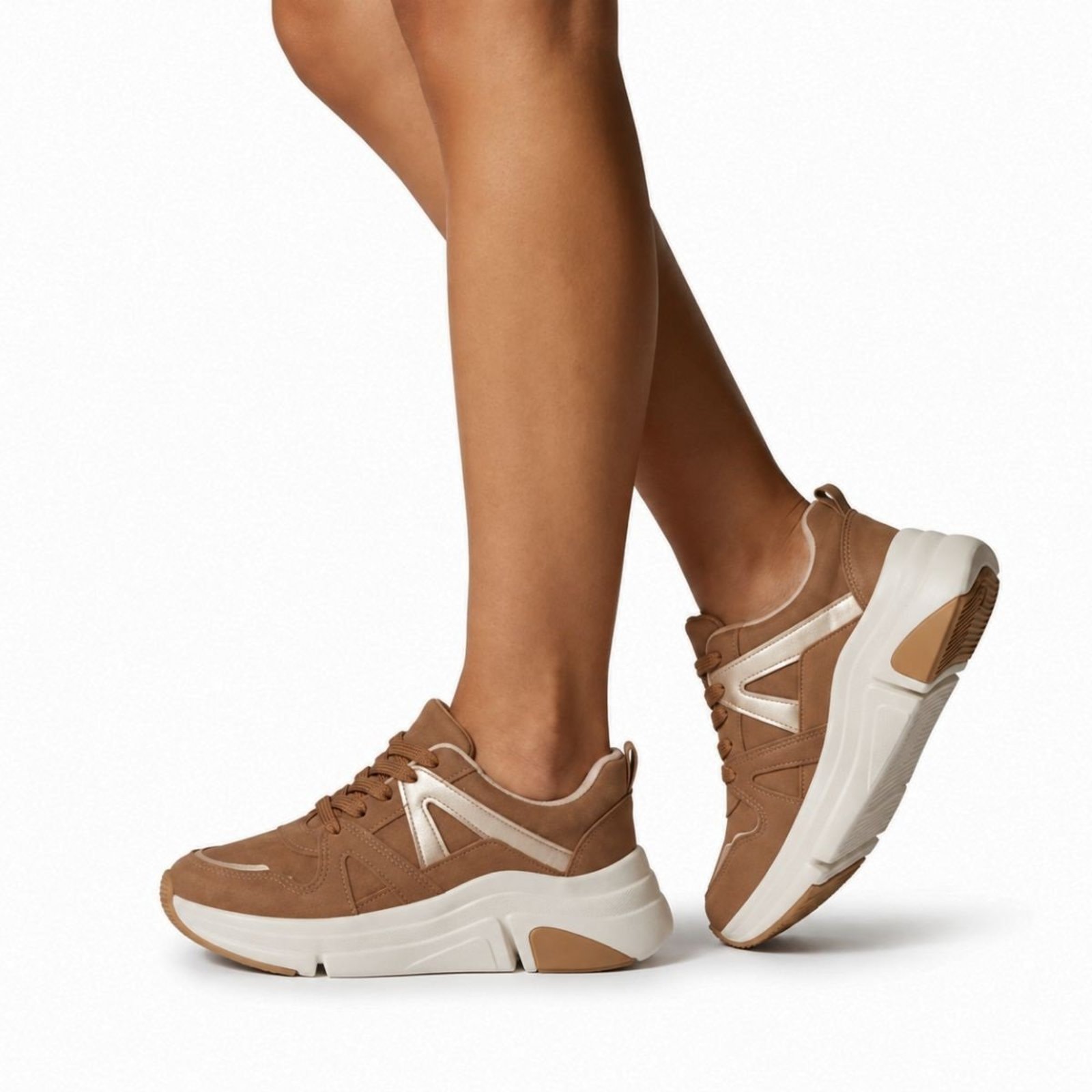 Tênis Feminino Casual Recortes Leve e Confortável e Elegante com Sola Alta Moda Fashion