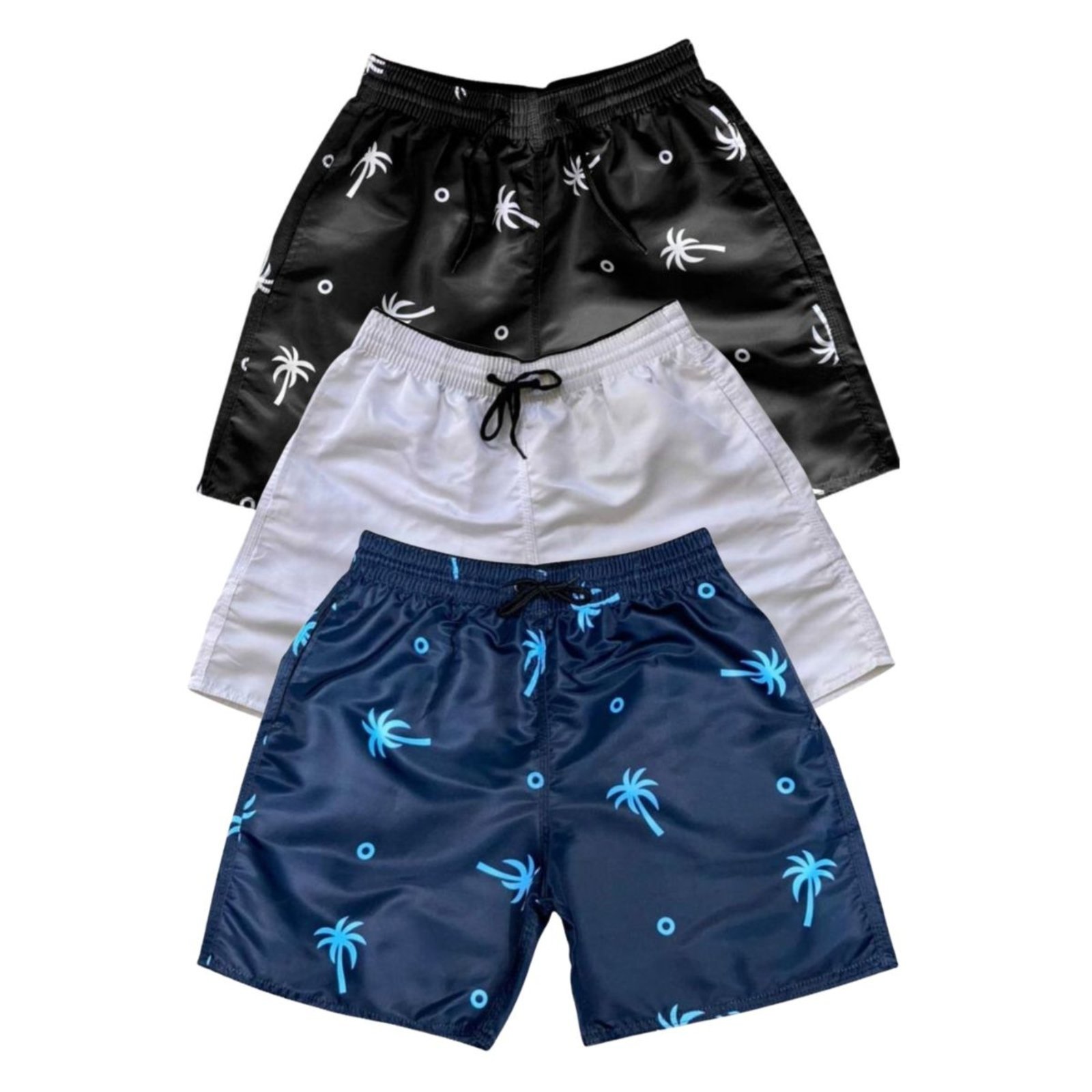 Vista 2 Kit 3 Bermudas Tactel Moda Praia Masculina Com Bolsos19 Relaxado multicolorido Relaxado multicolorido
