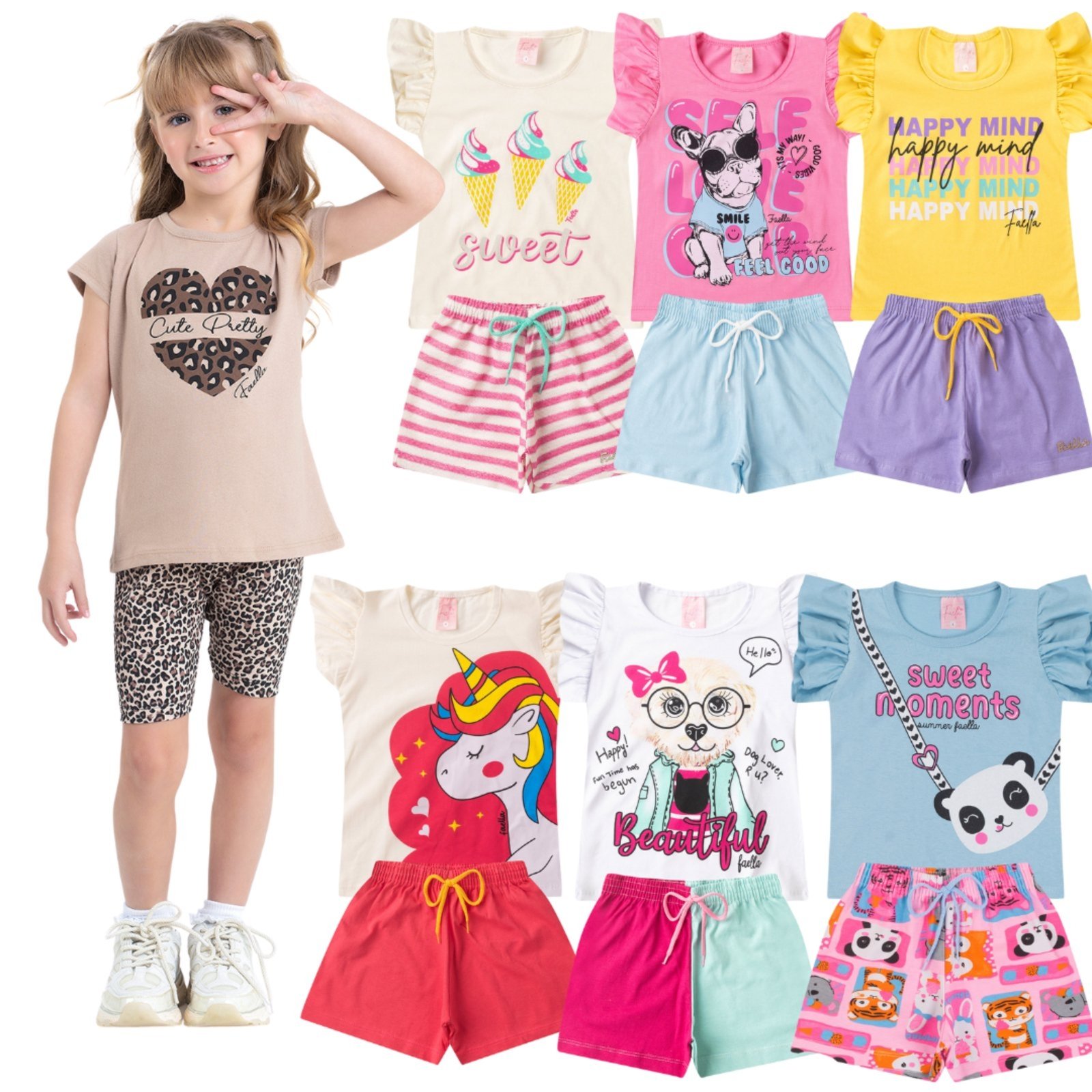 Vista 2 Infantil - Kit Conjunto Verão Menina Com 5 Conjuntos Sortidos Mega Kids unico Mega Kids unico