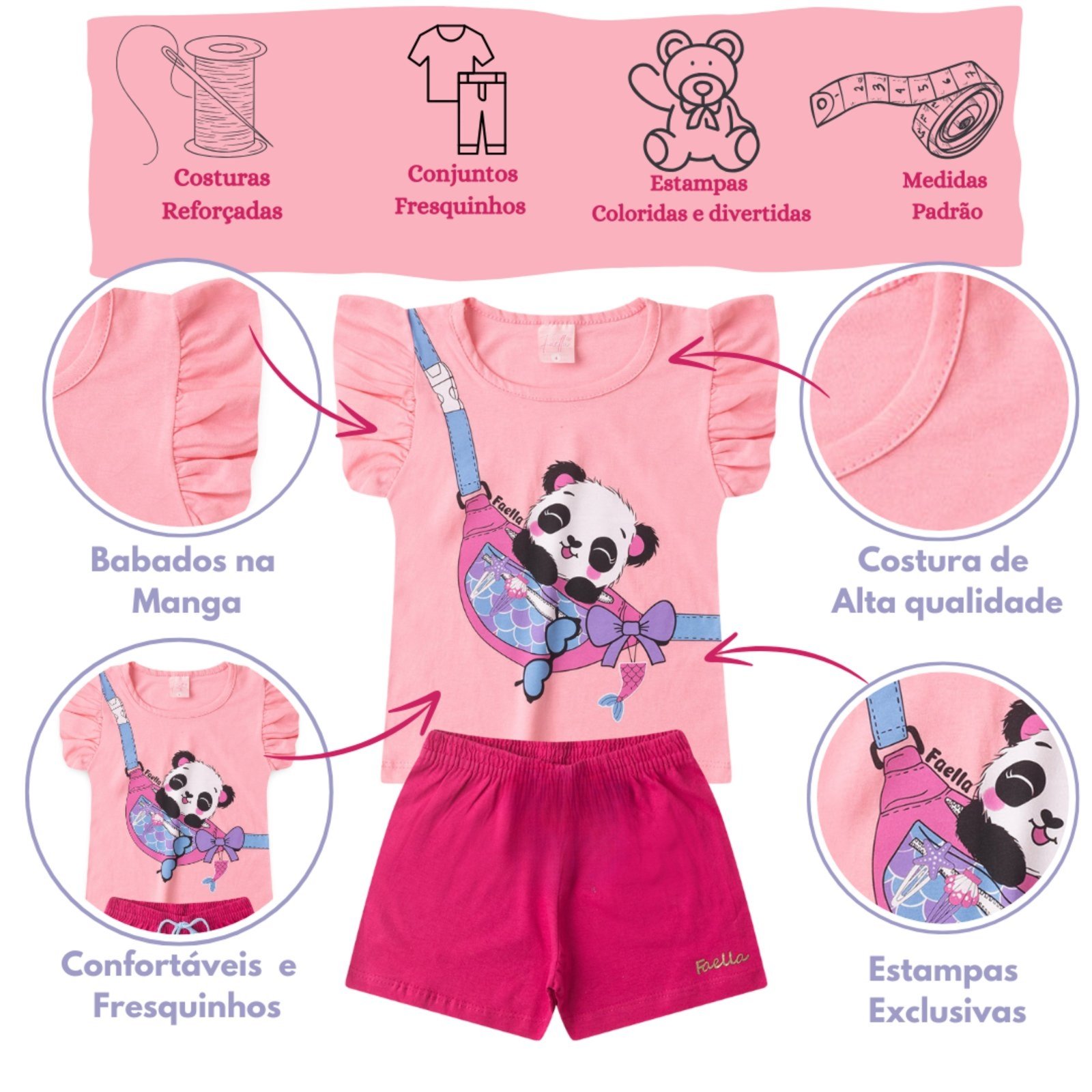 Vista 3 Infantil - Kit Conjunto Verão Menina Com 5 Conjuntos Sortidos Mega Kids unico Mega Kids unico