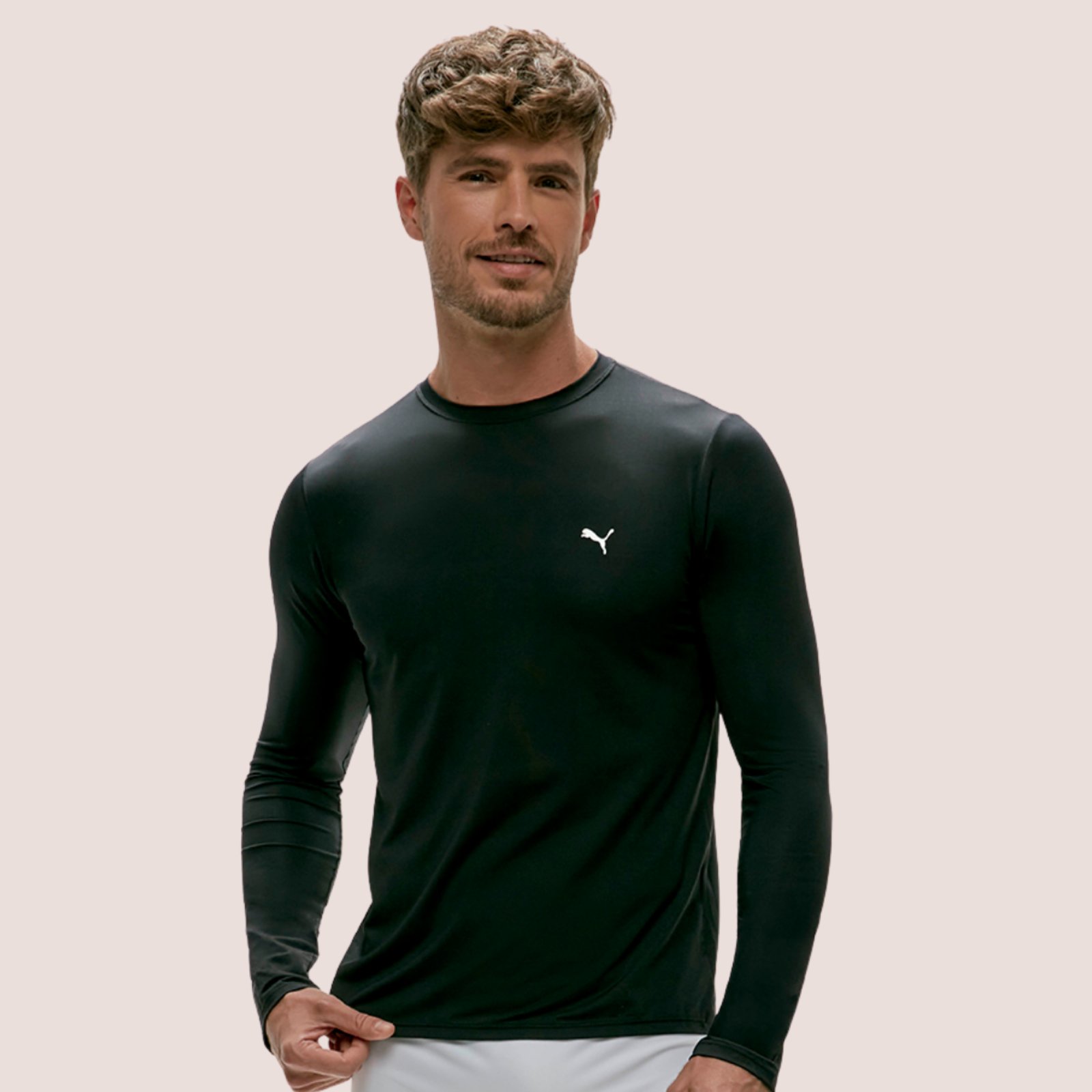 Camiseta Puma Blusa Proteção Uv Masculina Longa Térmica Preto