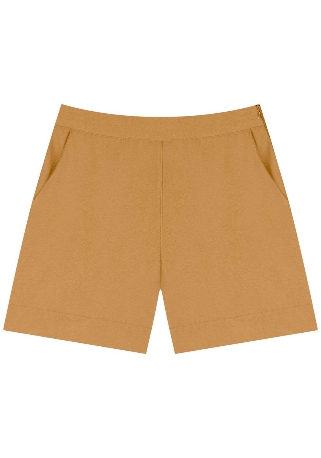 Shorts Básico De Cintura Alta Com Zíper E Bolsos Laterais