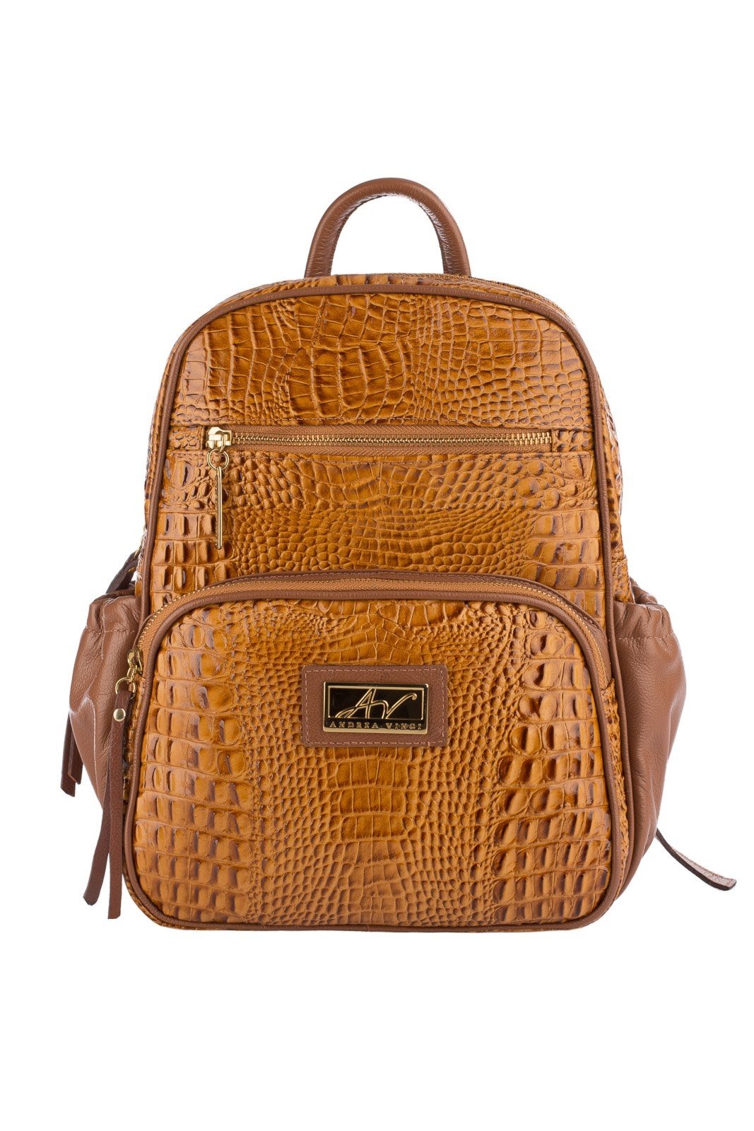 Mochila pequena de couro croco Zoey - Caramelo