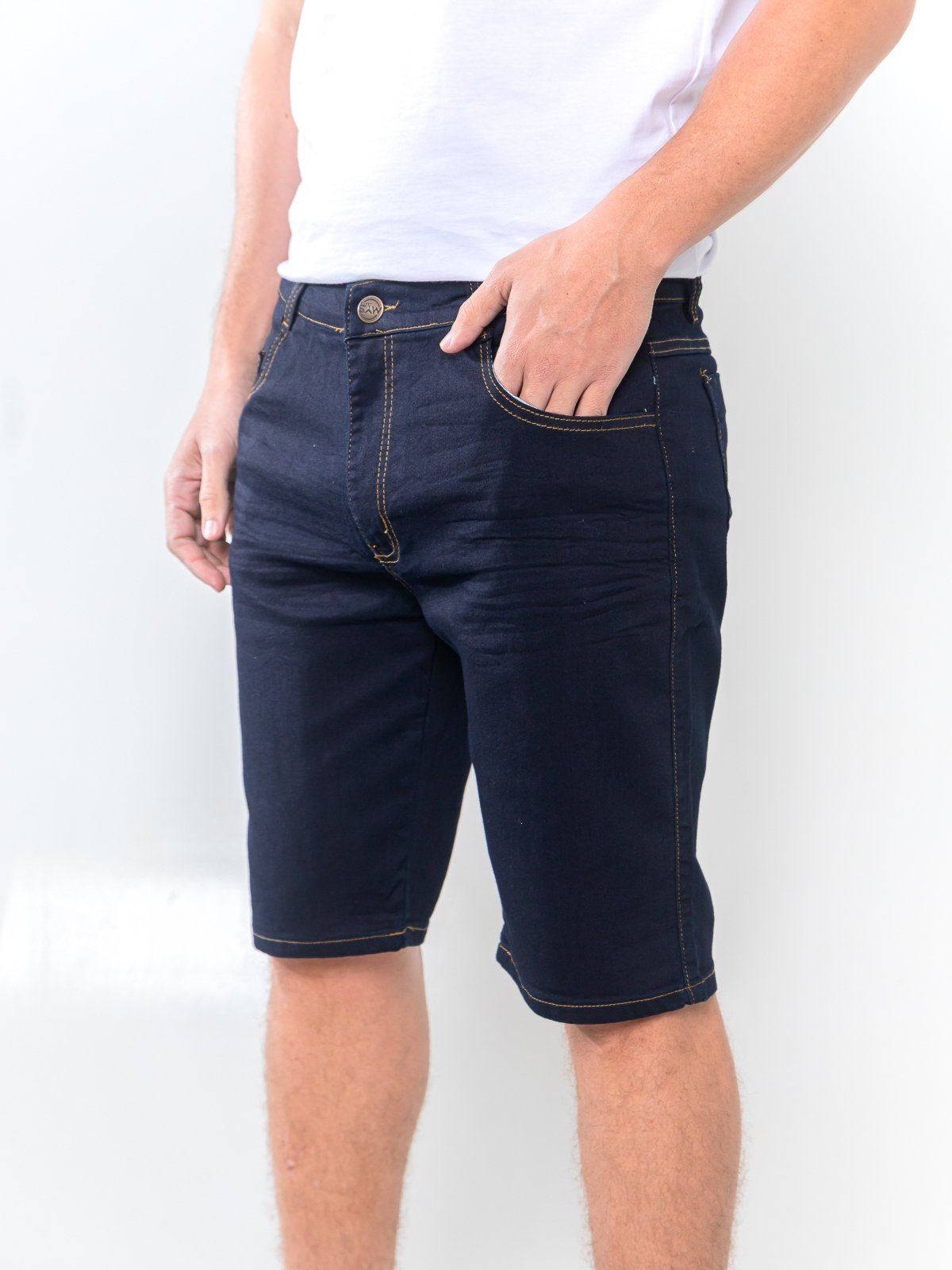 Bermuda Jeans Masculina Kovali Azul Escuro com Elastano Casual e Basica