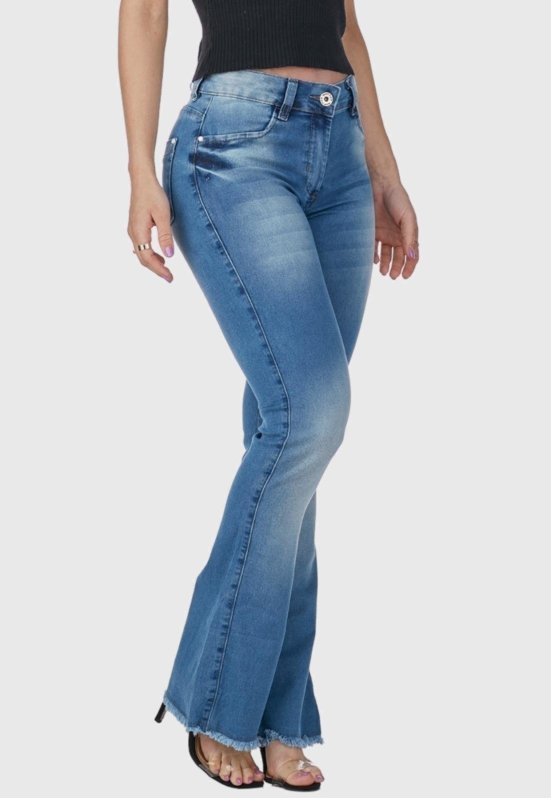 Calça Flare HNO Jeans Petit Barra Desfiada Azul