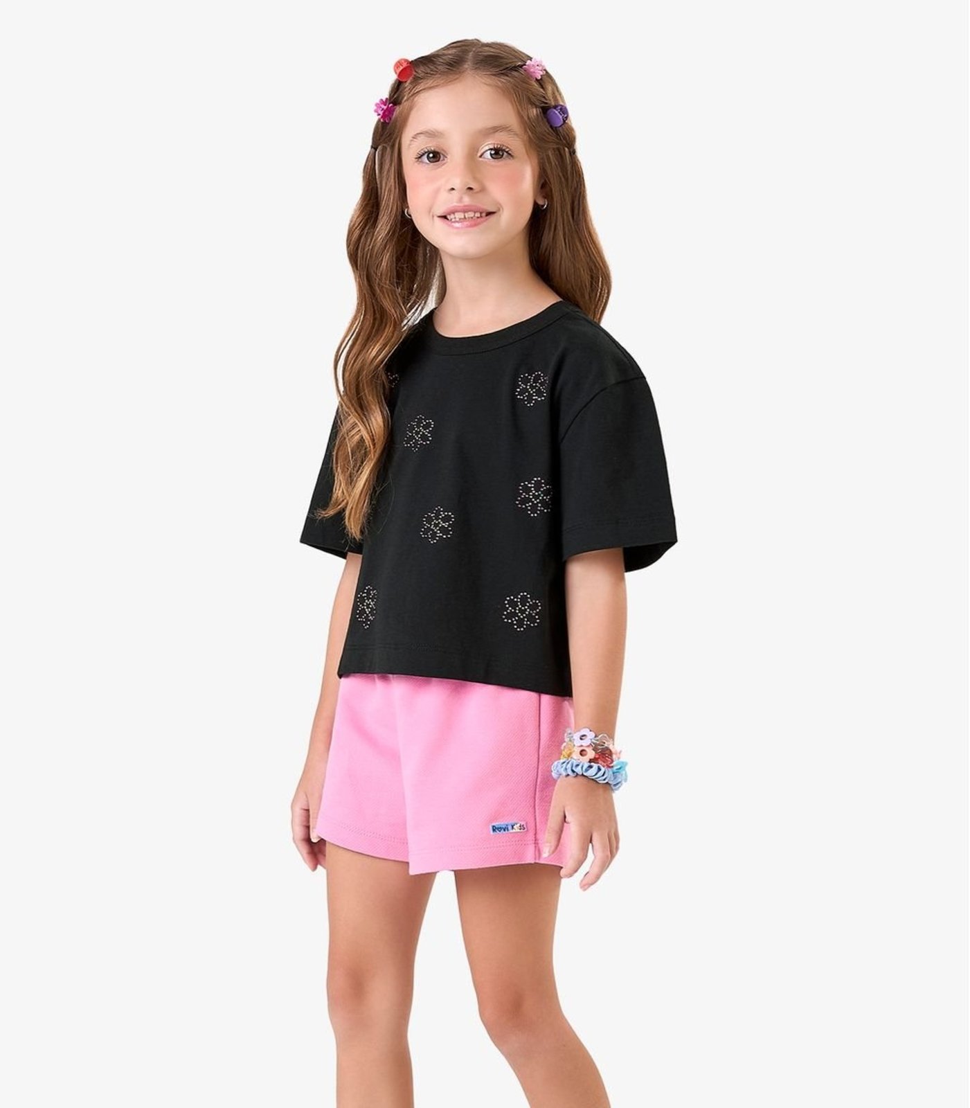 Infantil – Conjunto Blusa com Shorts Meia Malha Rovi Preto