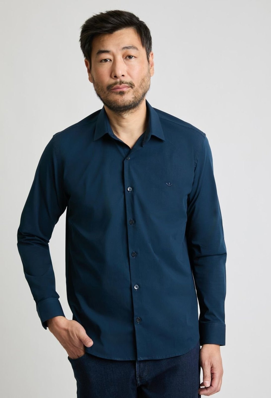Camisa Manga Longa Relaxed Fit Tricoline com Elastano Camisa Manga Longa Docthos Relaxed Fit Tricoline C/ Elastano 004 Cinza Claro G2