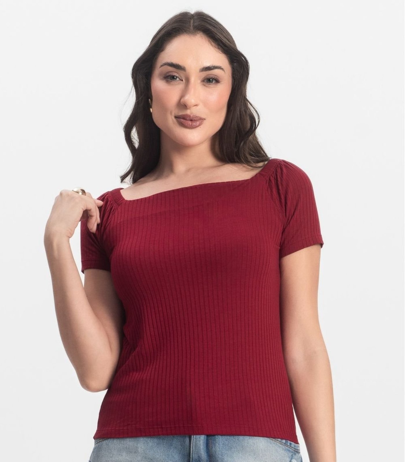 Vista 3 Blusa Feminina Canelada Infinita Cor vermelho INFINITA COR vermelho