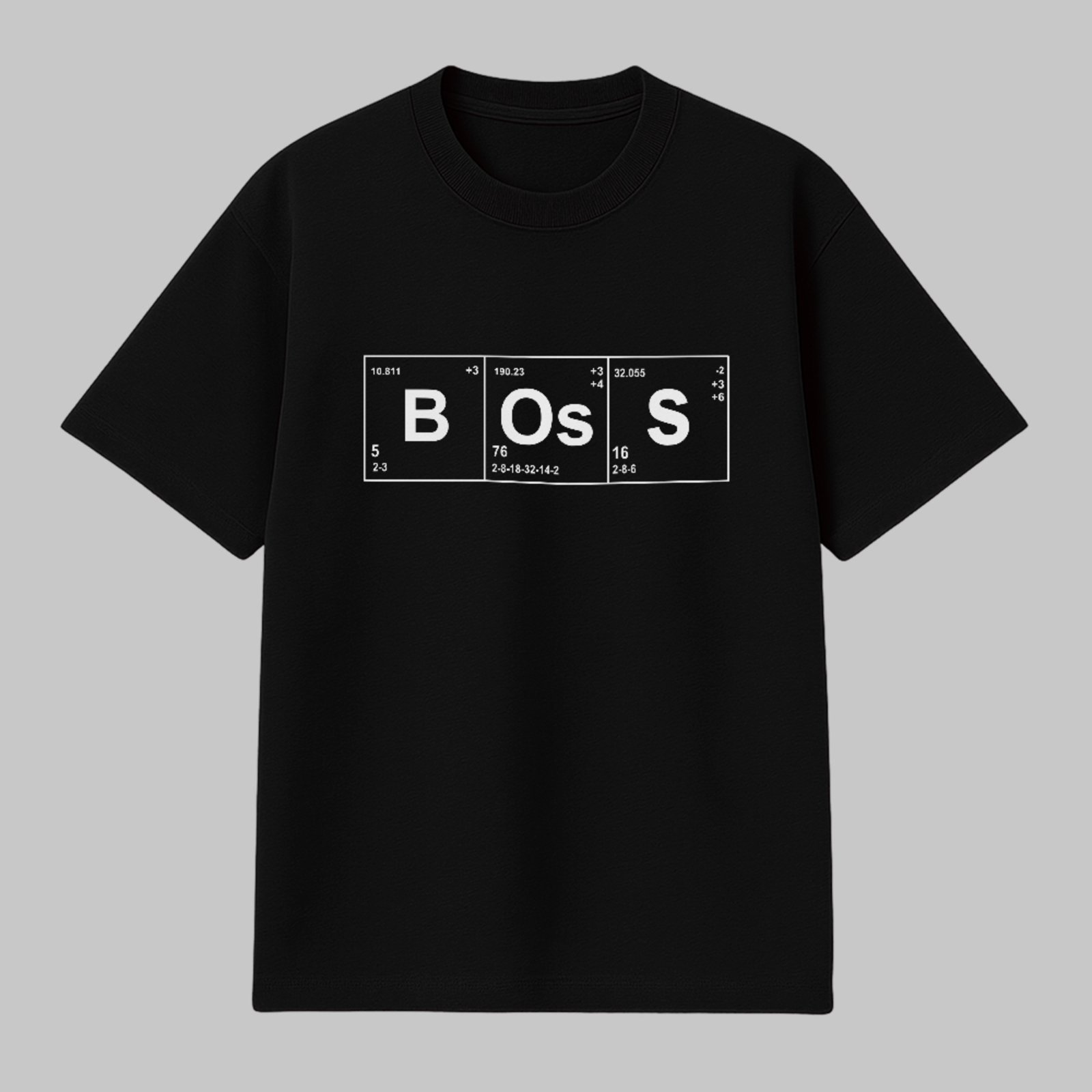 Camiseta Básica Boss Química Estilo Tabela Periódica Funny Preto