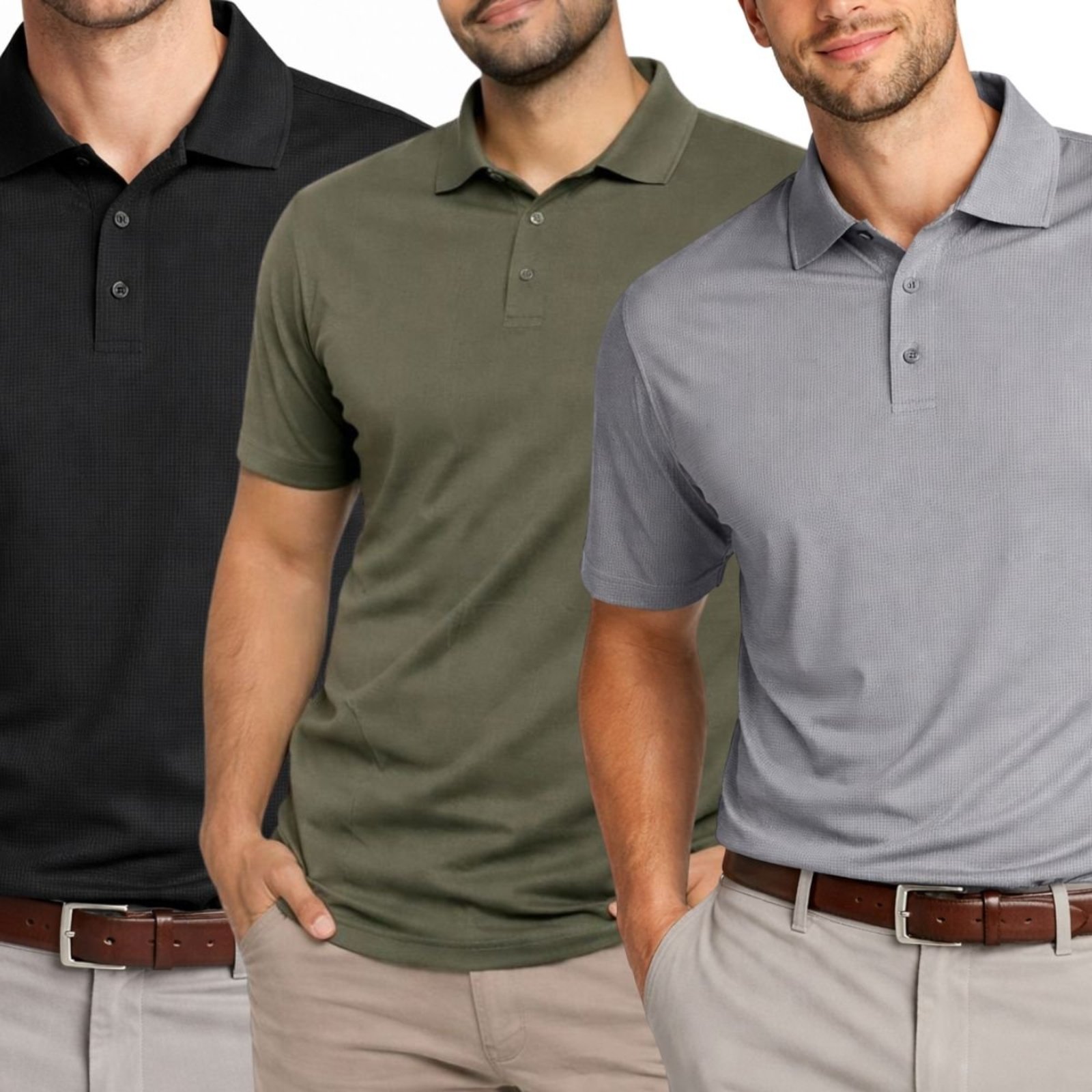 Kit 3 Camisas Polo Poliamida Masculina Básica Premium Multicolorido