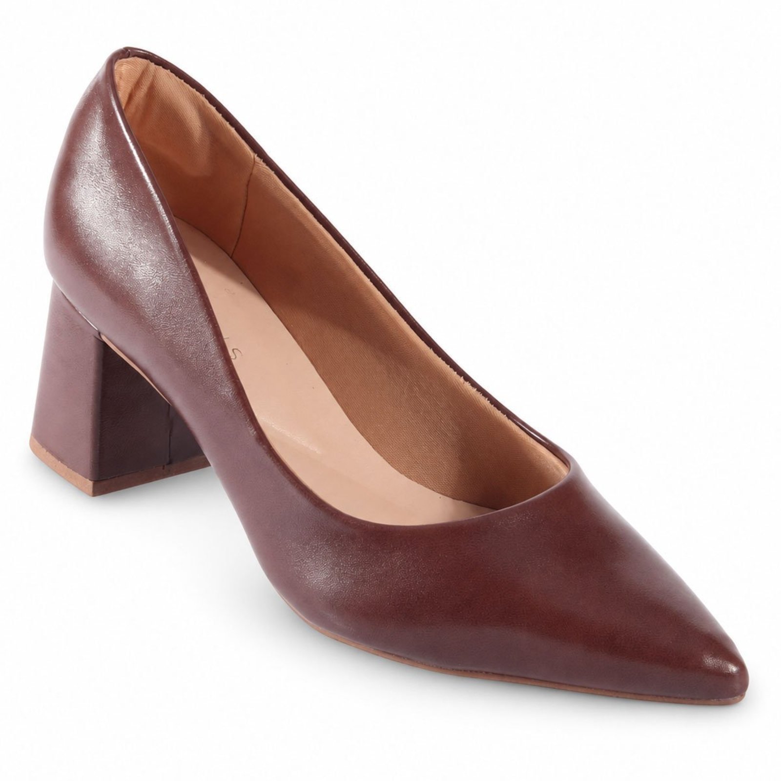 Scarpin Feminino Memphis Bico Fino Salto Bloco Marrom / Café