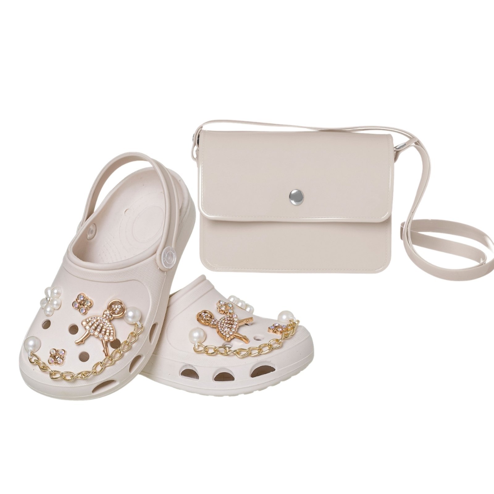Infantil - Kit Sandália babuche com pins + bolsa transversal , modinha para meninas