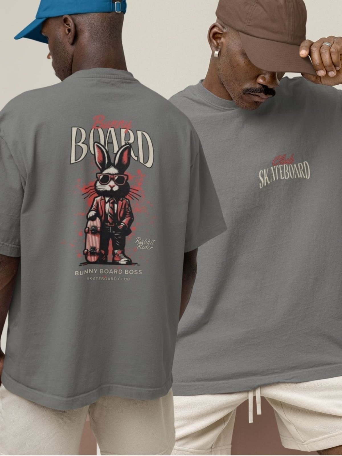 Camiseta Básica Masculina GuGi Bunny Skateboard Chumbo