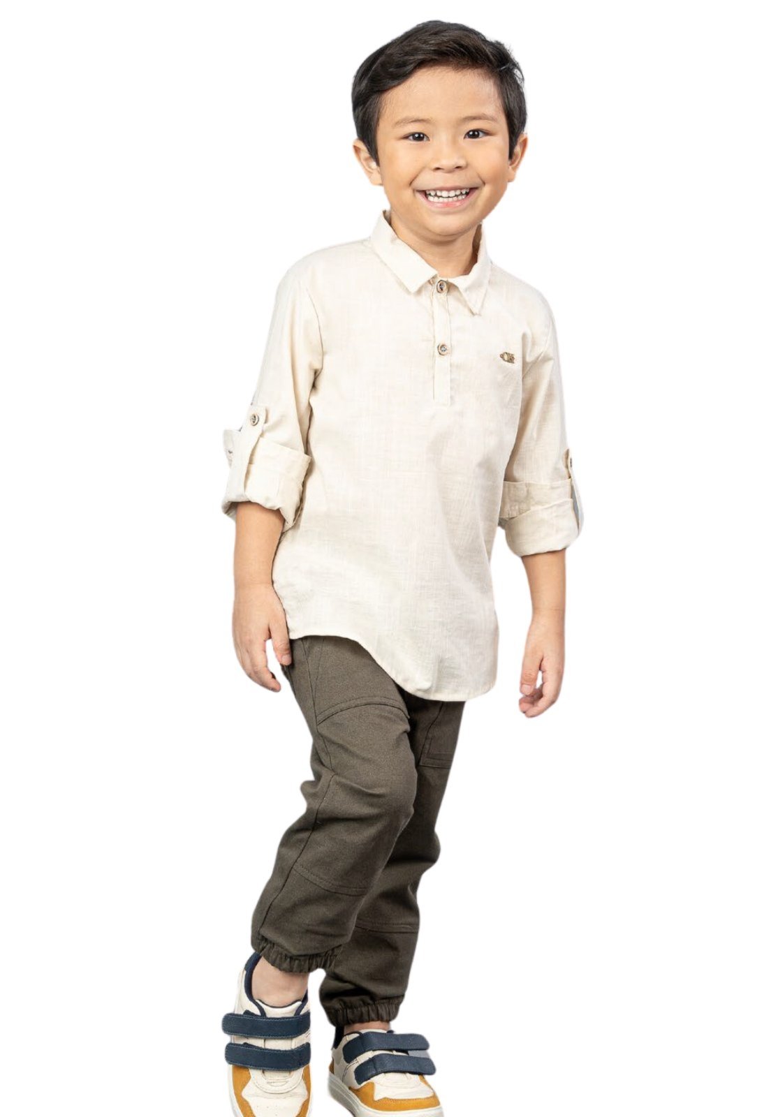 Vista 2 Infantil - Conjunto de bata em tricoline de algodão Ok & Friends 1 bege Ok & Friends bege