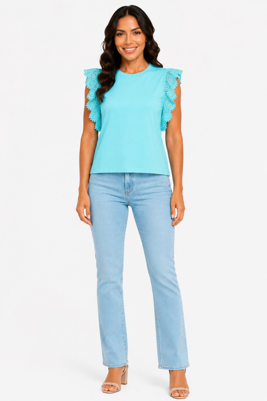 Camisa Feminina D Bell Outlet Fashion Renda Azul