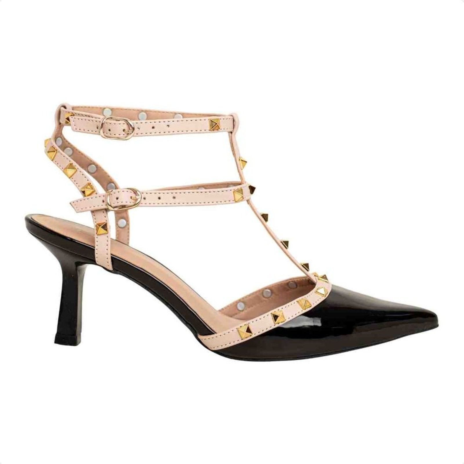 Sapato Slingback Salto Fino Feminino Dm Livia Verniz Spike Preto