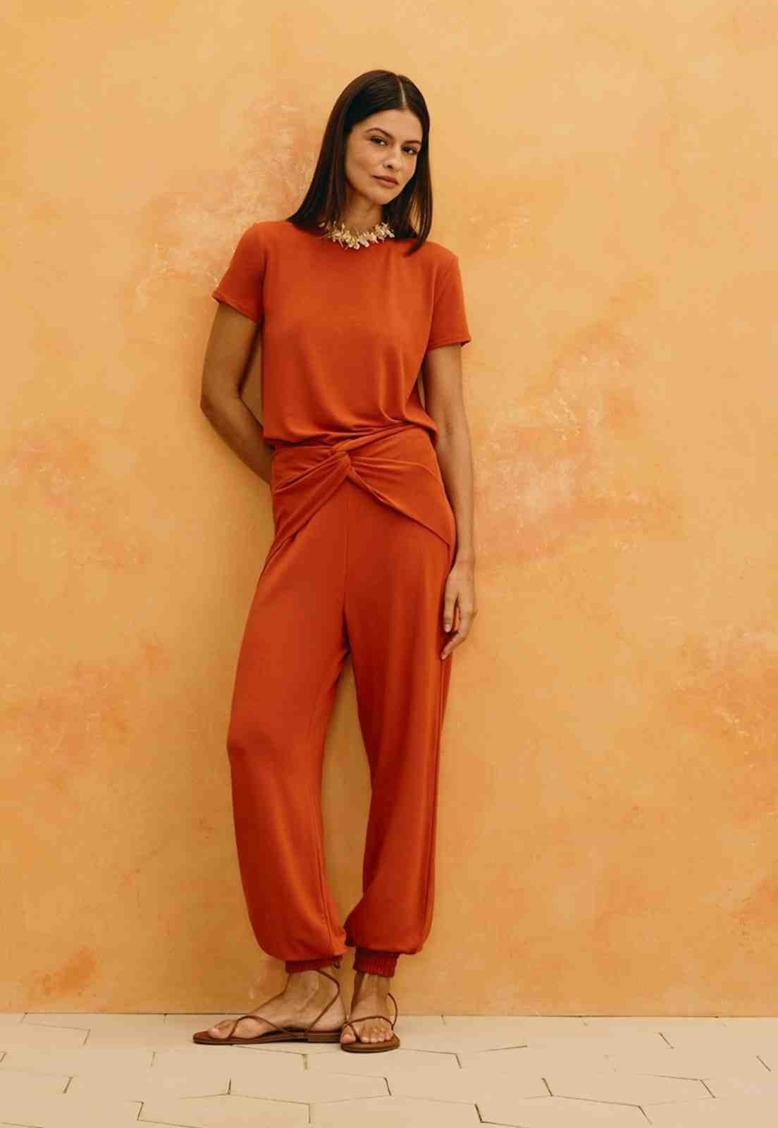 Calça Aladdin Lisa Pala Torcida Laranja