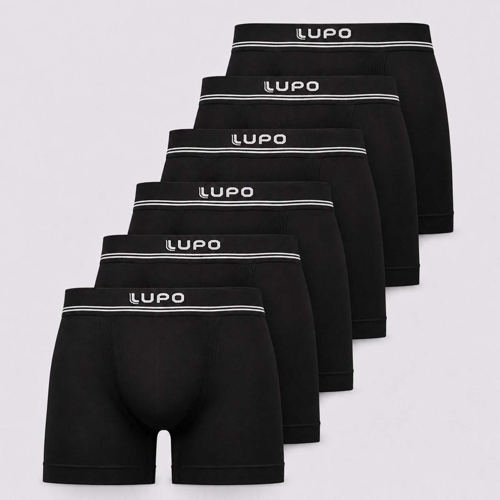 Kit 6 Cuecas Boxer Lupo Microfibra Sem Costura Preta