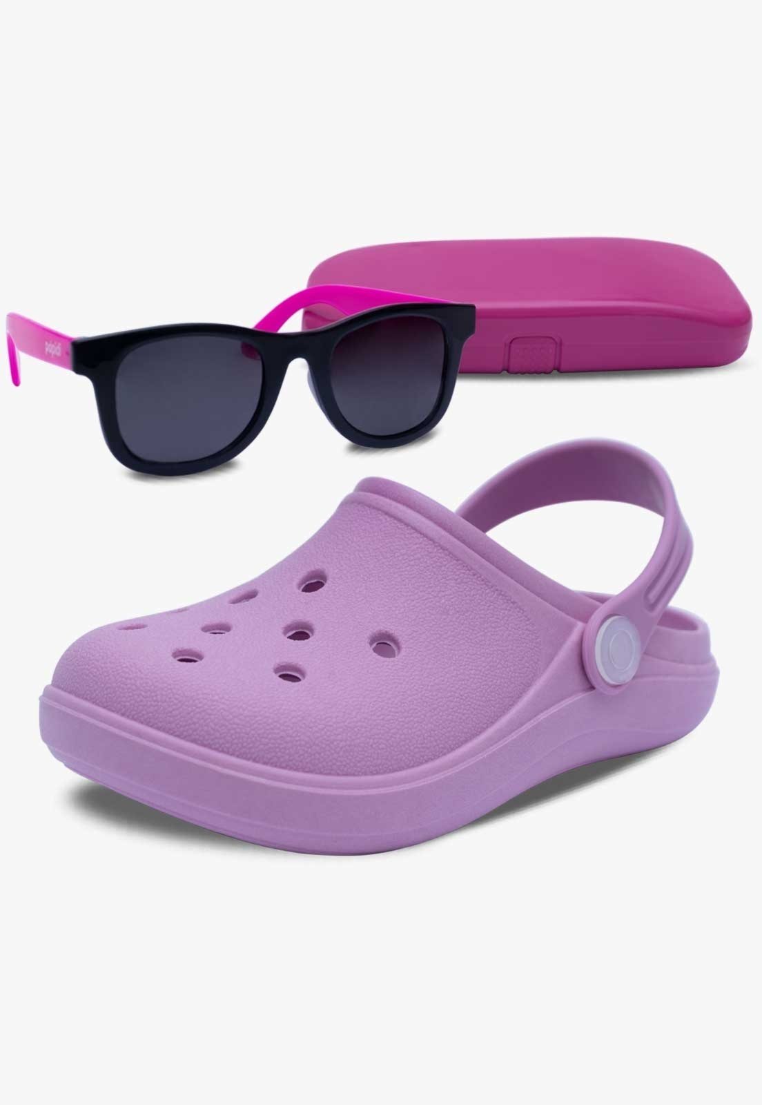 Infantil - Kit Óculos de Sol E Babuche Sandalia Pópidi Menina Lilás
