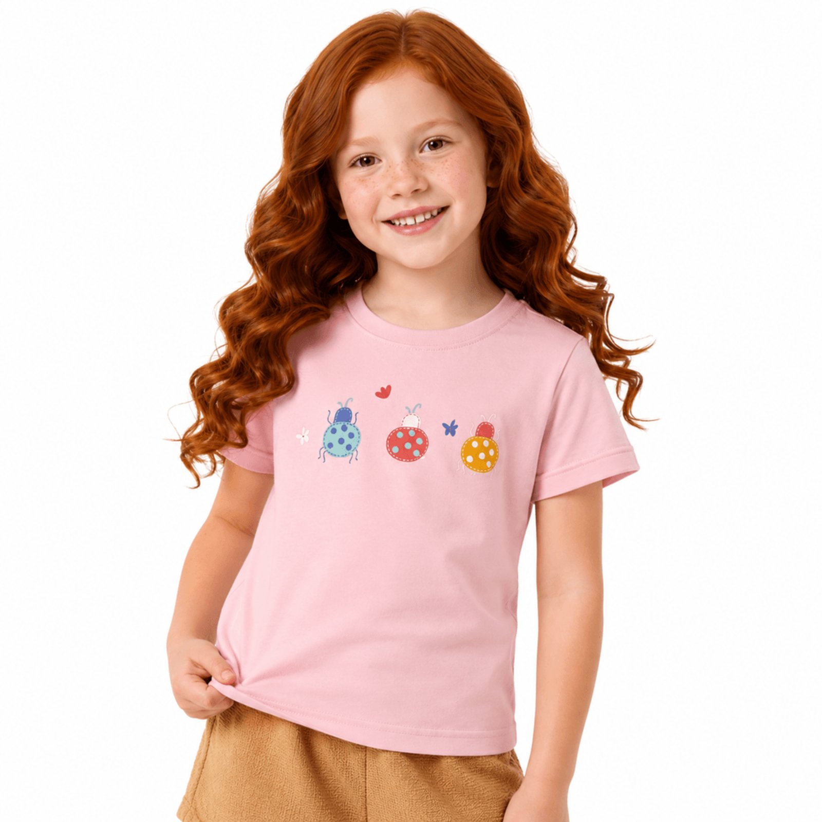 Infantil - Blusa Menina Joaninhas Fofas Alphabeto Rosa Rosa