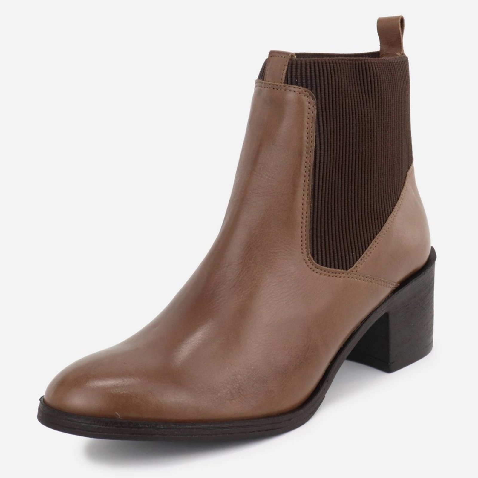 Bota Maria Paua Store Chelsea Moda Feminina Em Couro Cano Curto Salto Bloco Marrom