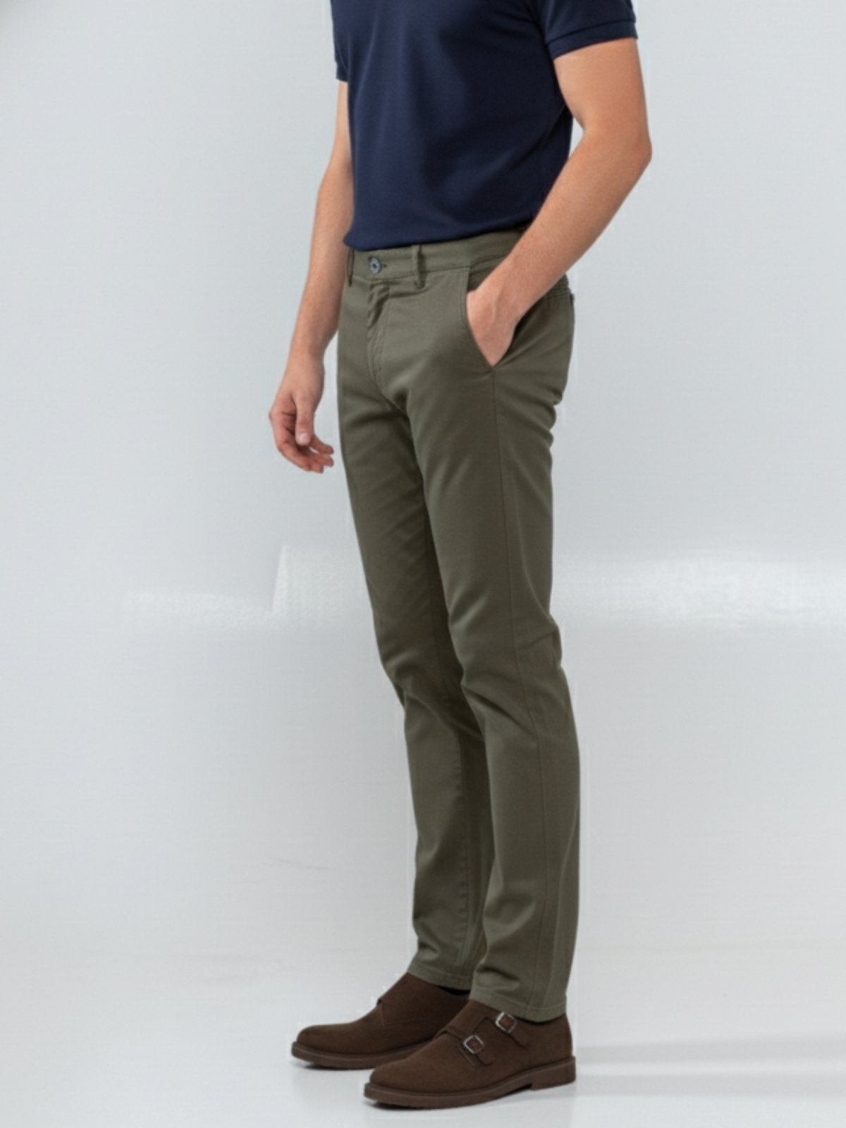Calça Sarja Masculina Tempo Hábil Verde Militar Confortável para o Dia a Dia