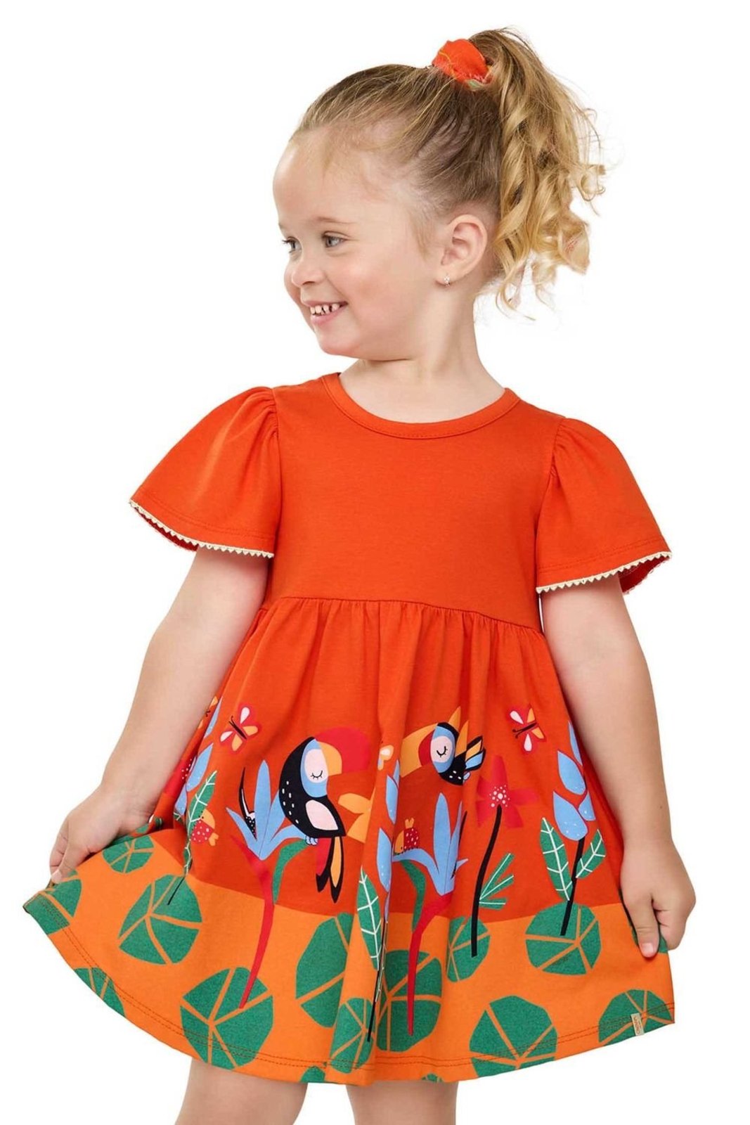 Infantil - Vestido Menina Cantarim Tropical Elian Laranja