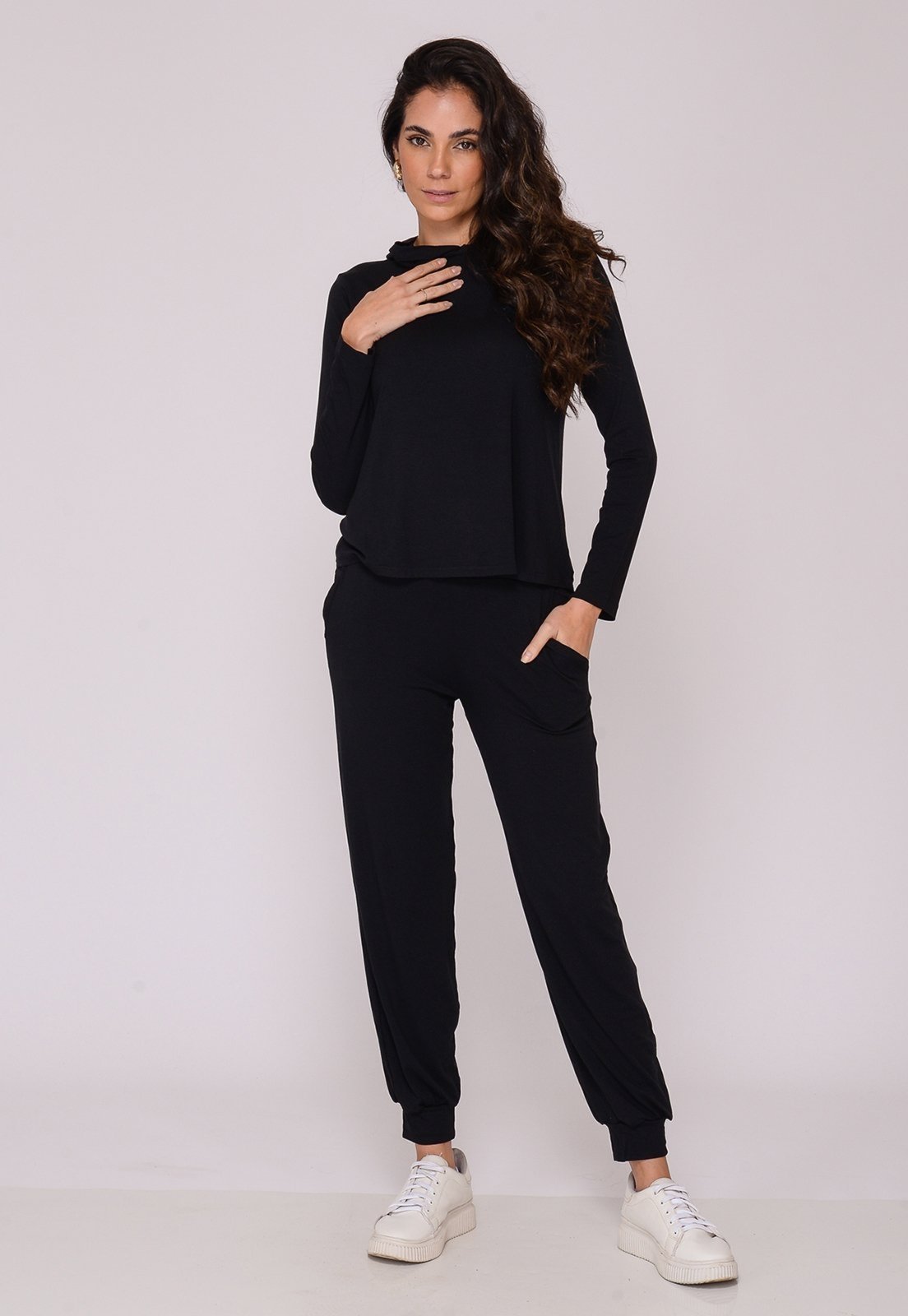 Conjunto Calça e Blusa com Capuz B’Bonnie Suelen Preto