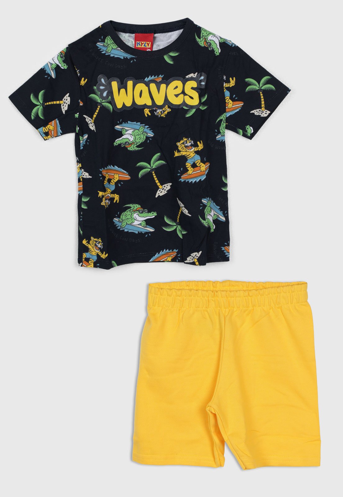 Conjunto Kyly Camiseta Estampa Tropical e Short Amarelo